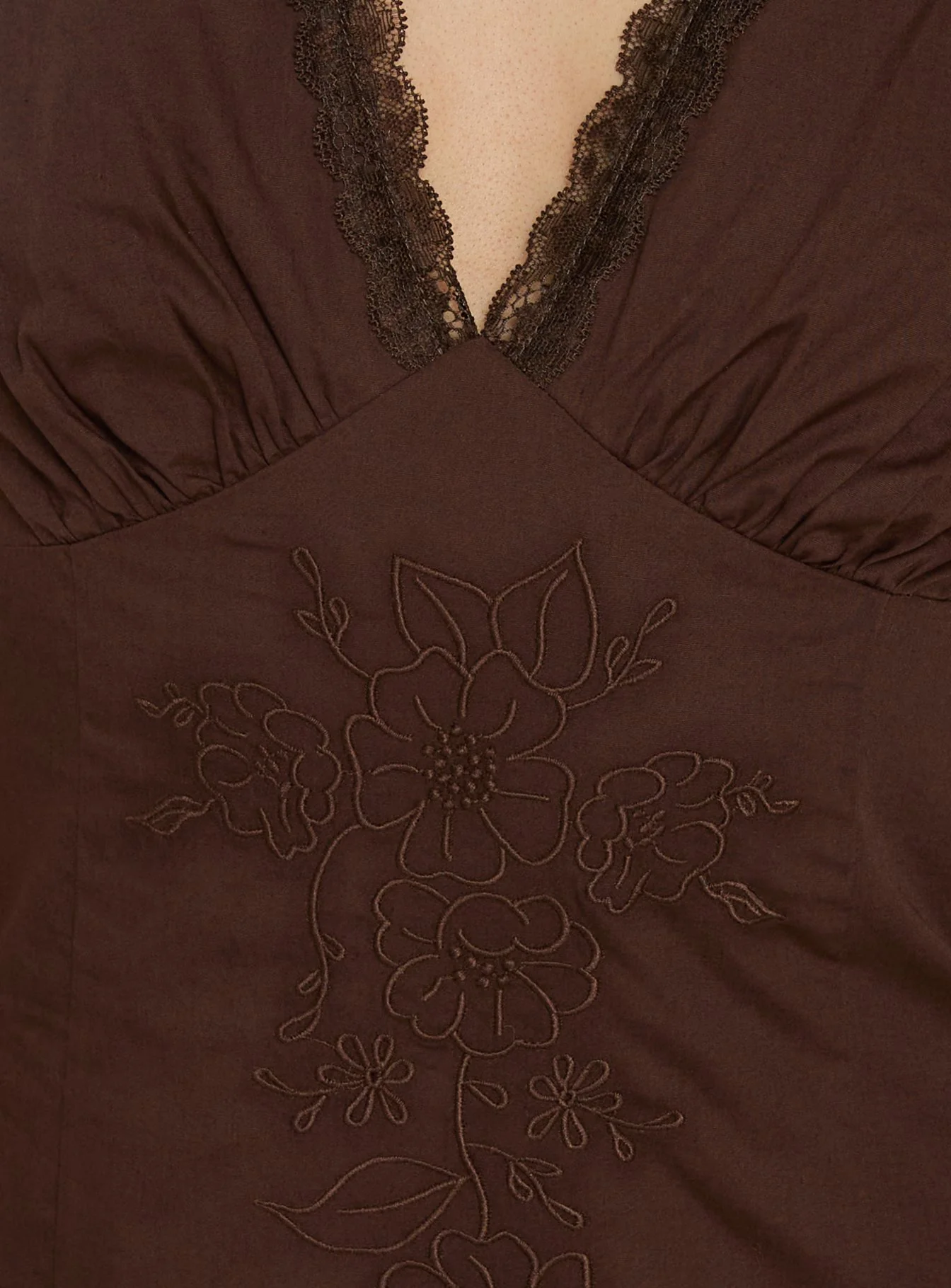 Splashy Lace Trim Mini Dress Chocolate