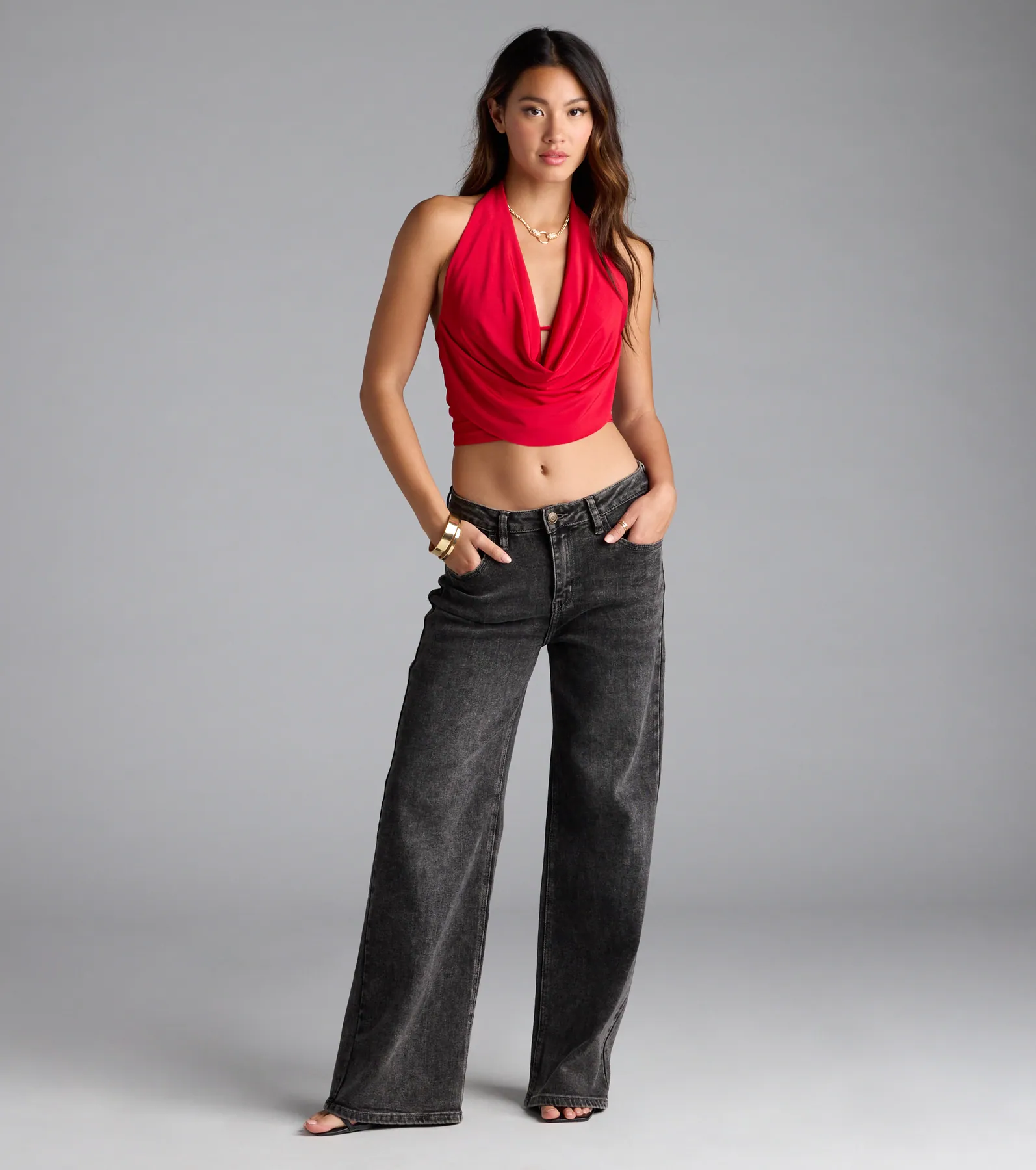 Take The Plunge Sleeveless Halter Crop Top