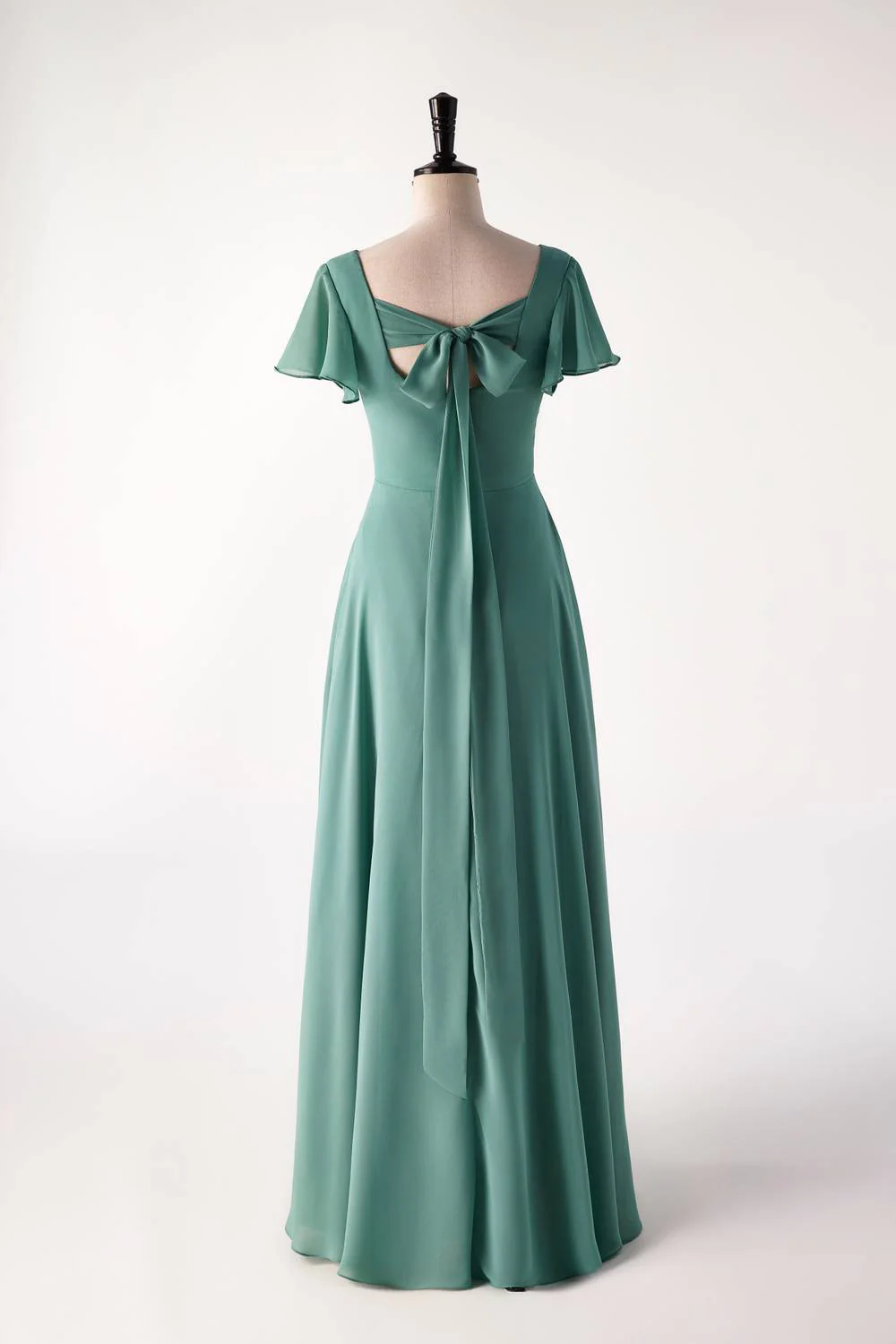 Flare Sleeves Eucalyptus Chiffon Long Bridesmaid Dress
