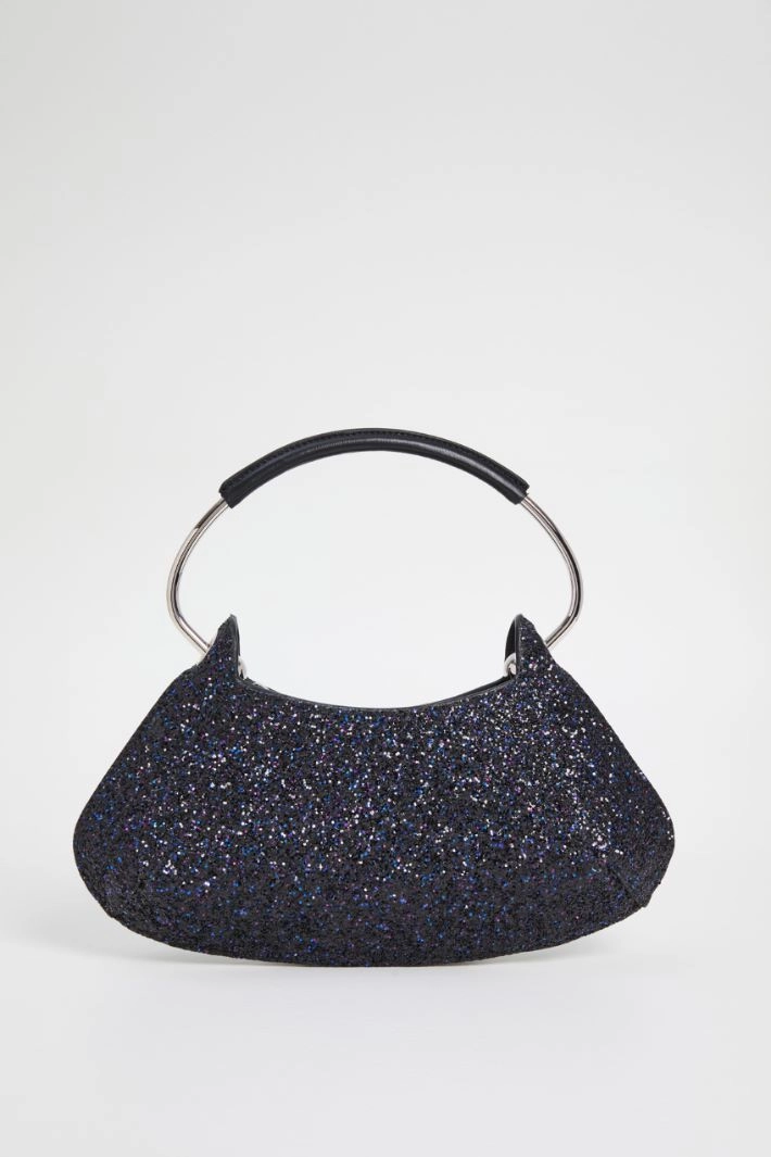 Semi-rigid crescent bag with glitter - BLACK