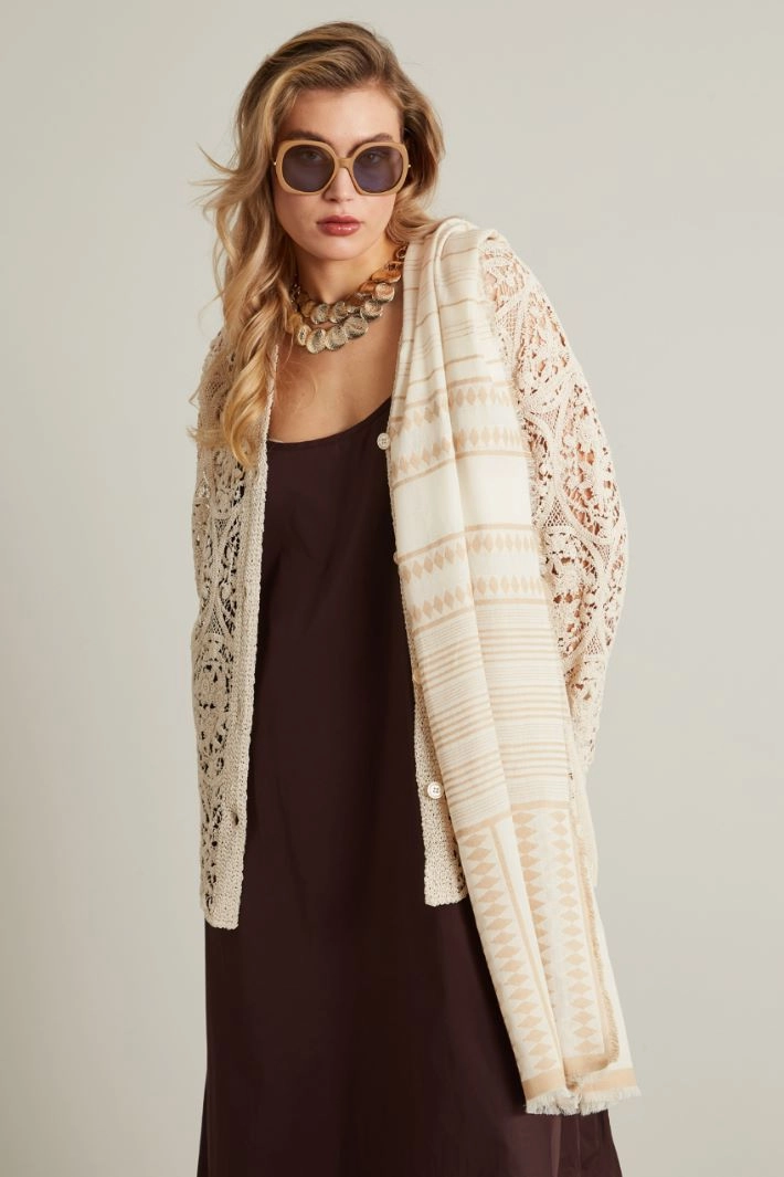 Cotton jacquard stole - WHITE  BEIGE