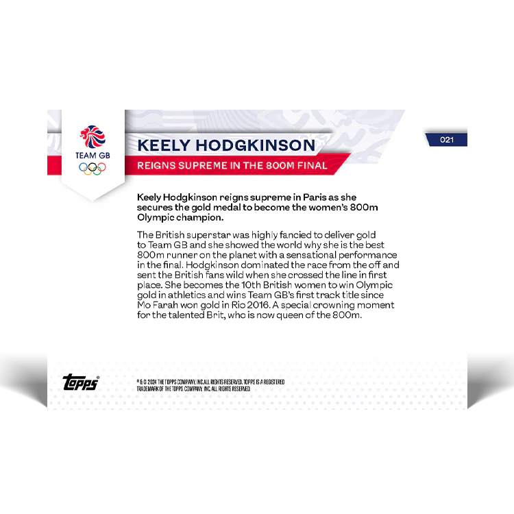 Keely Hodgkinson - Reigns supreme in the 800m final - 2024 Team GB TOPPS NOW® Card 21