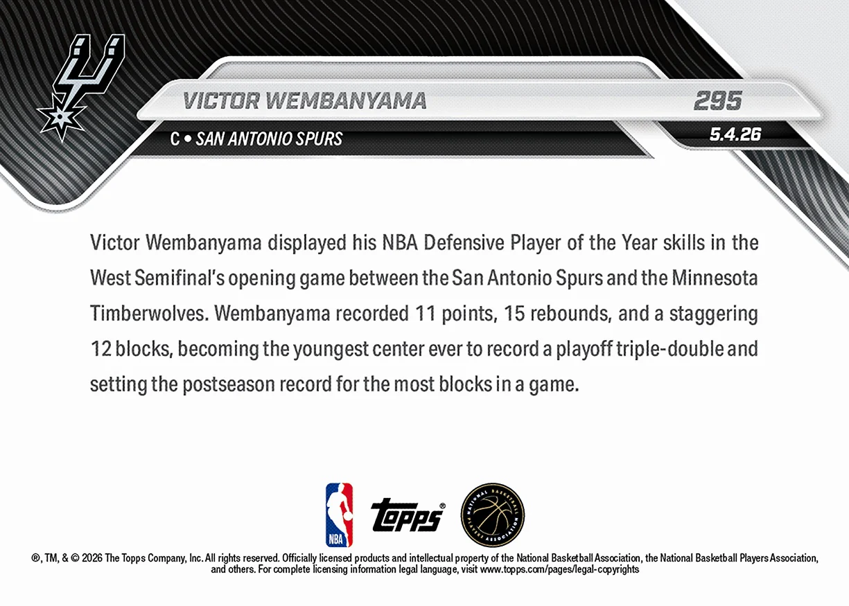 Victor Wembanyama - 2025-26 NBA Topps NOW® - Card 295 - PR: 6119