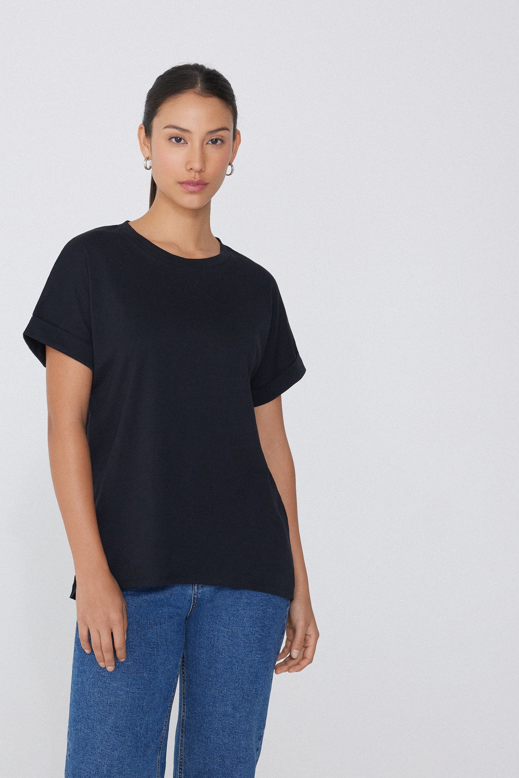 Cotton T-Shirt with Kimono Turn-Up
