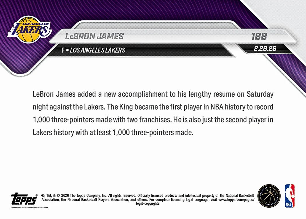 LeBron James - 2025-26 NBA Topps NOW® - Card 188