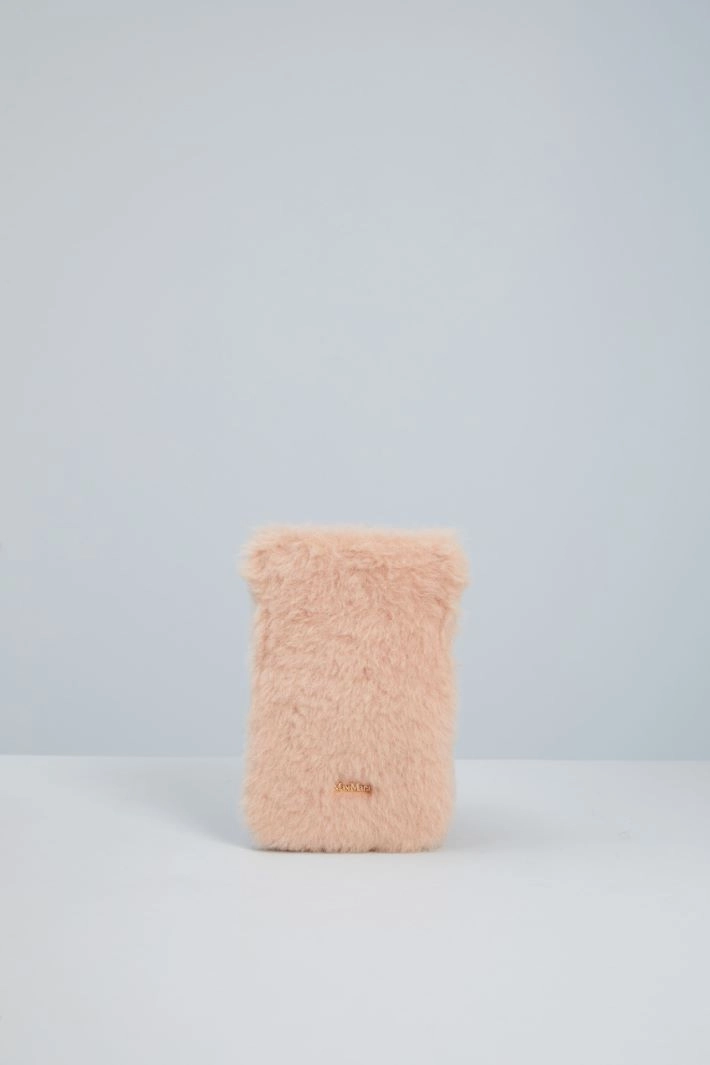 Teddy fabric mobile phone holder  - PASTEL PINK