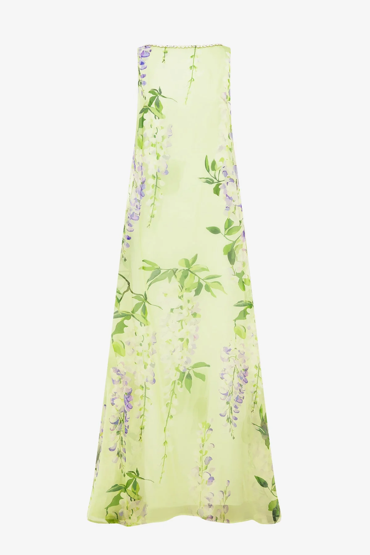 Yumei Embellished Open Back Gown - Wisteria Print