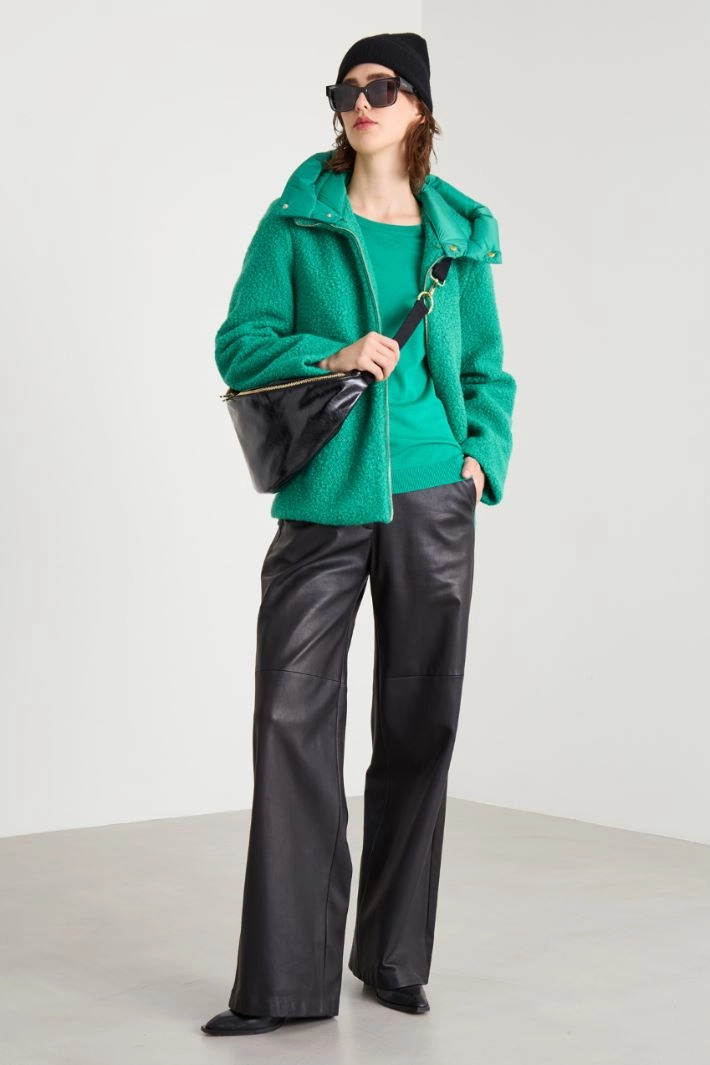 Jersey bouclé padded pea coat - GREEN