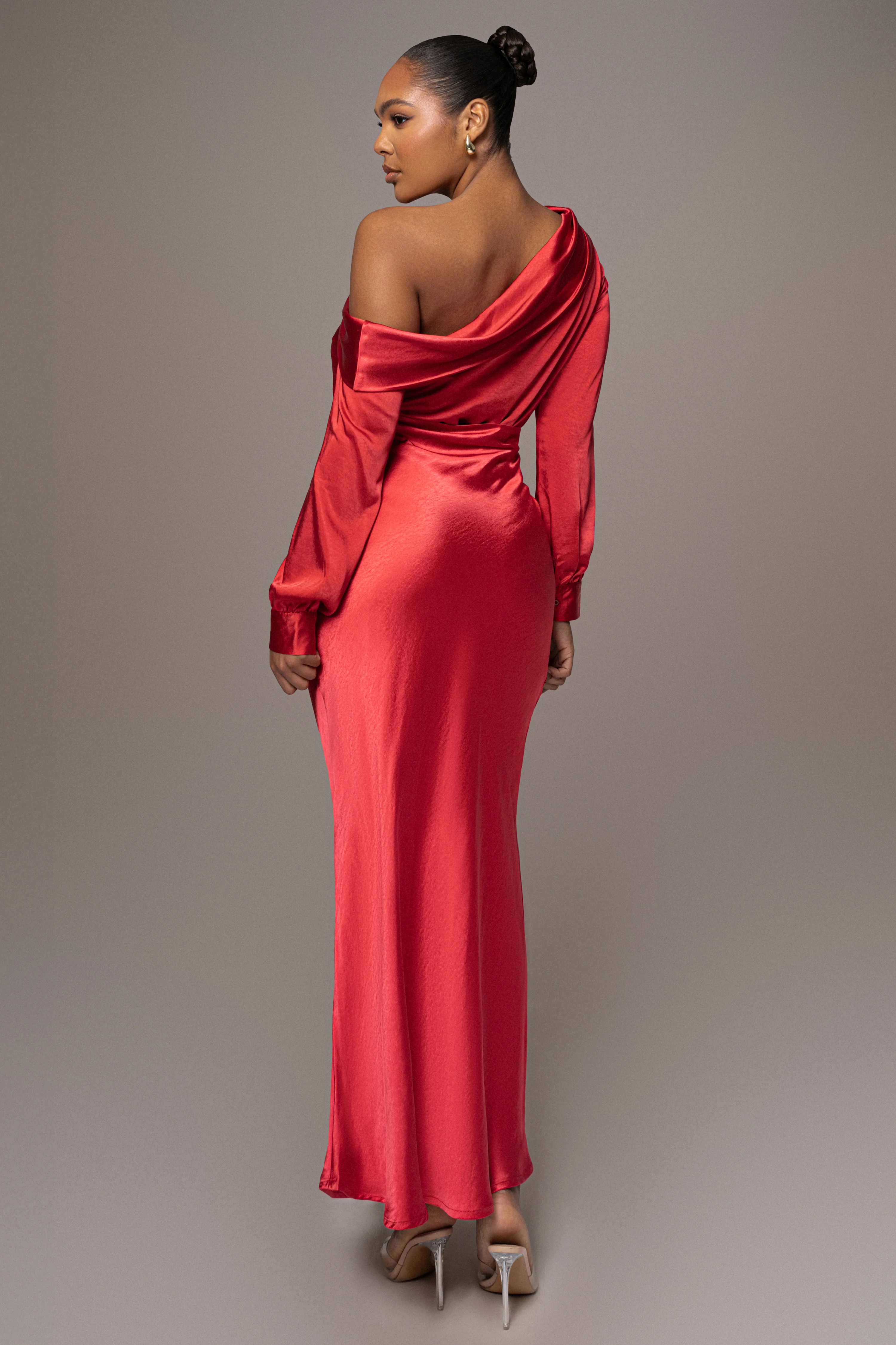 Red Satin Rima Asymmetrical Bodysuit