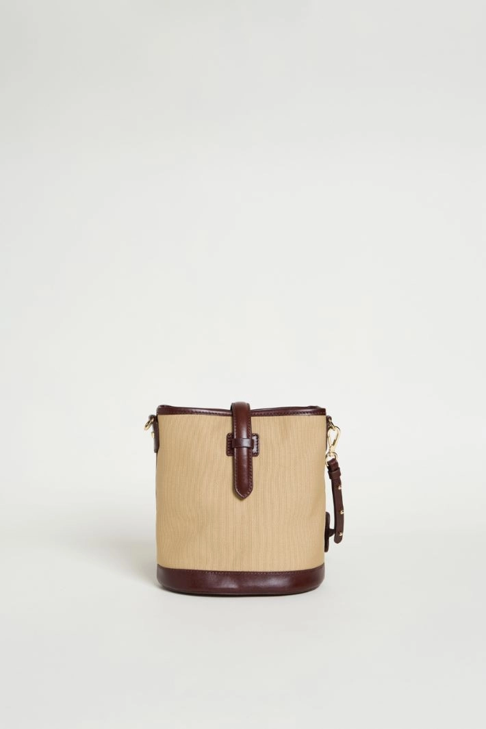 Mini canvas and leather bucket bag - BEIGE