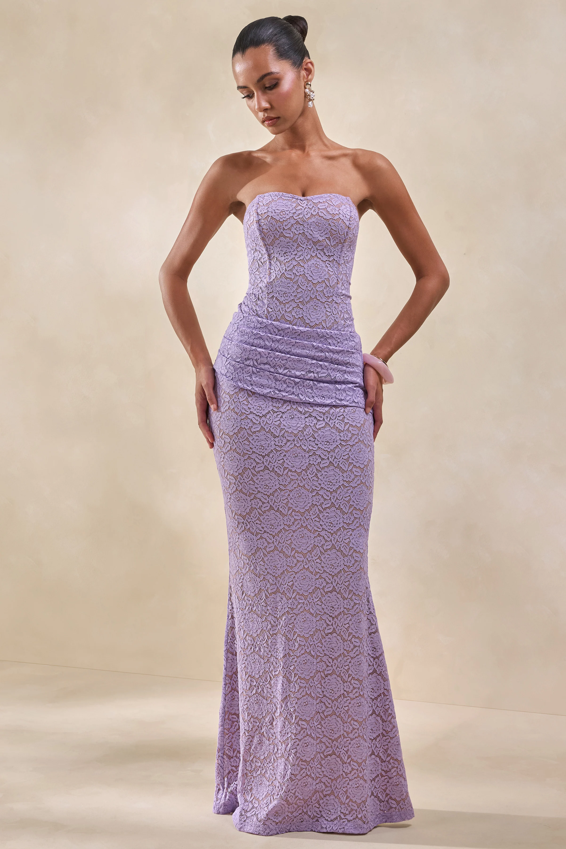Viara | Lilac Lace Maxi Skirt With Draped-Detailing