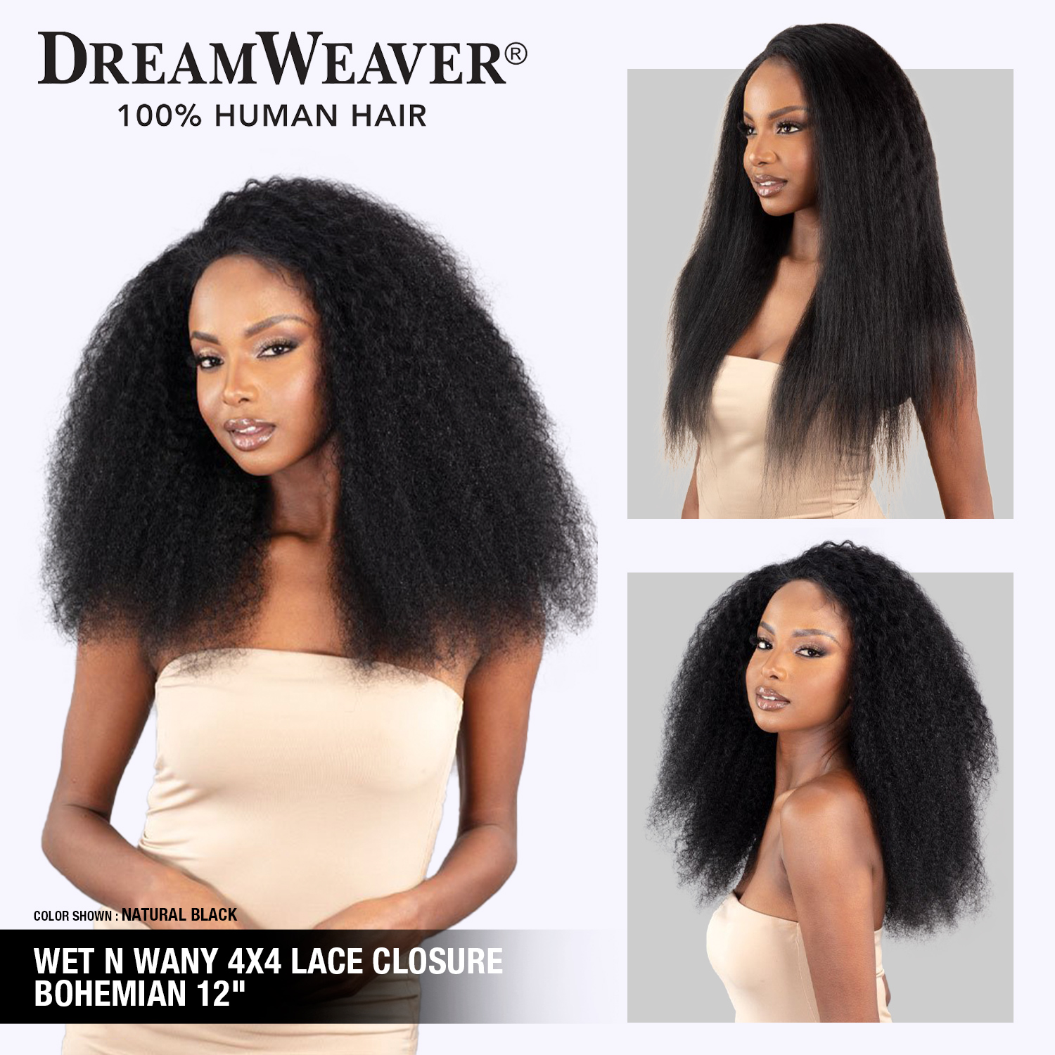 ModelModel Virgin Human Hair Dream Weaver Wet n Wavy 4X4 Lace Closure Bohemian 12