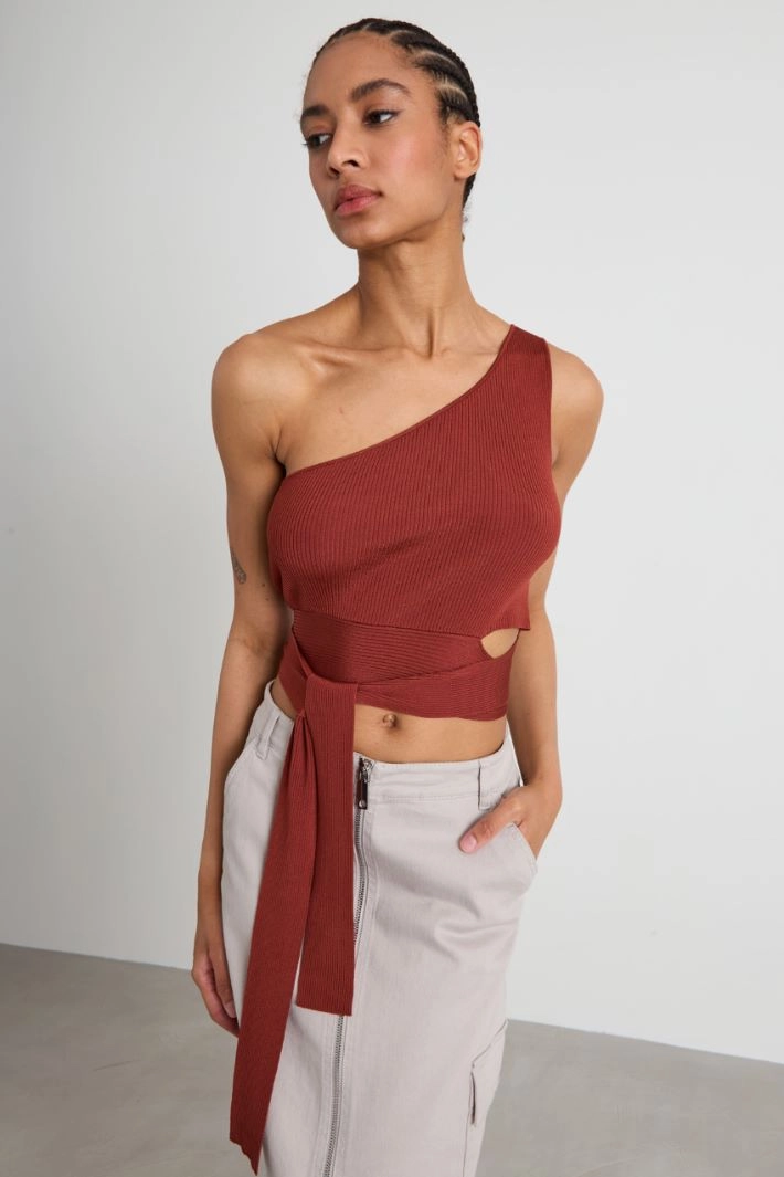 Knit one-shoulder top - RUST