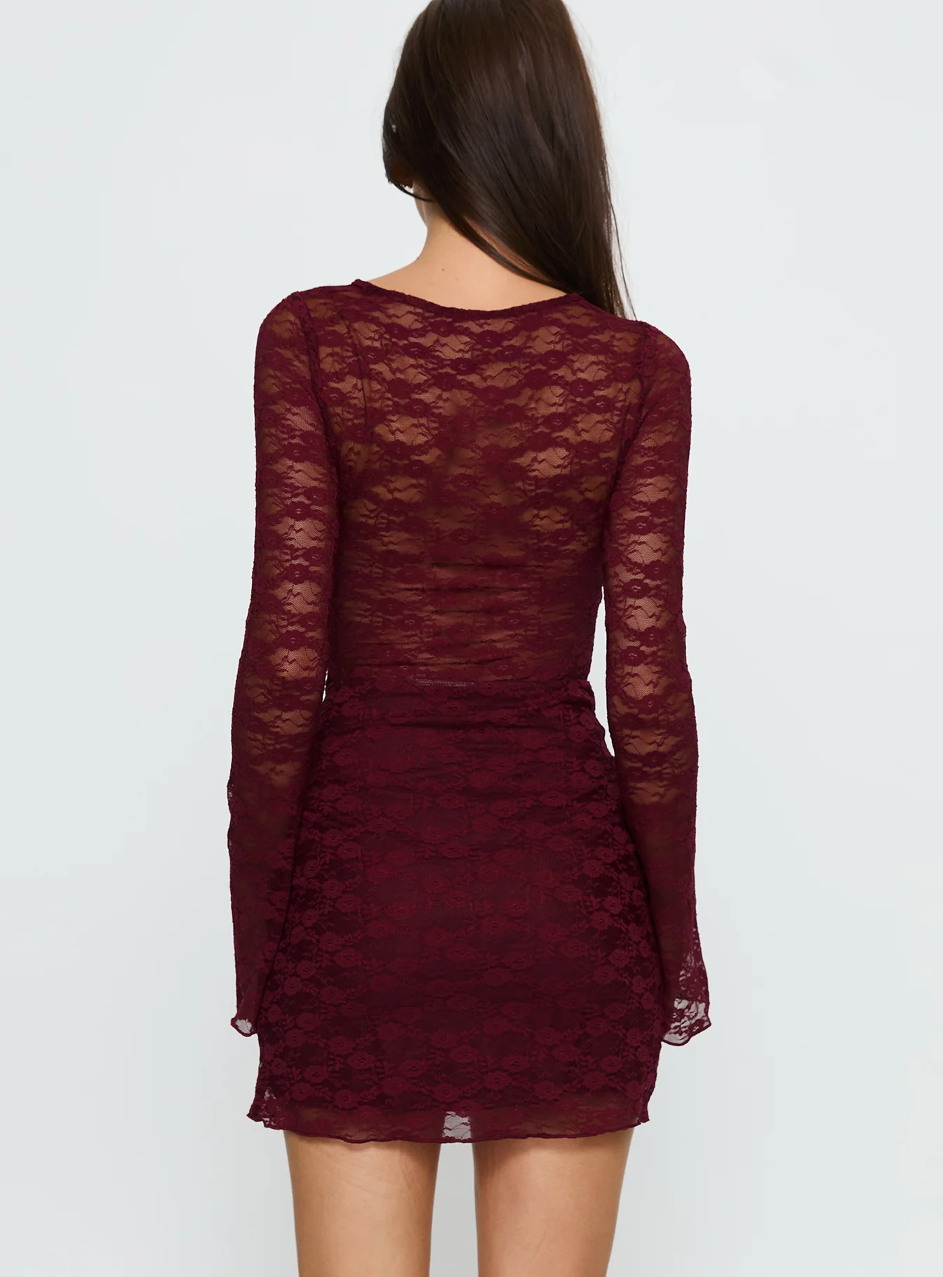 Best You Had Mesh Long Sleeve Mini Dress Burgundy