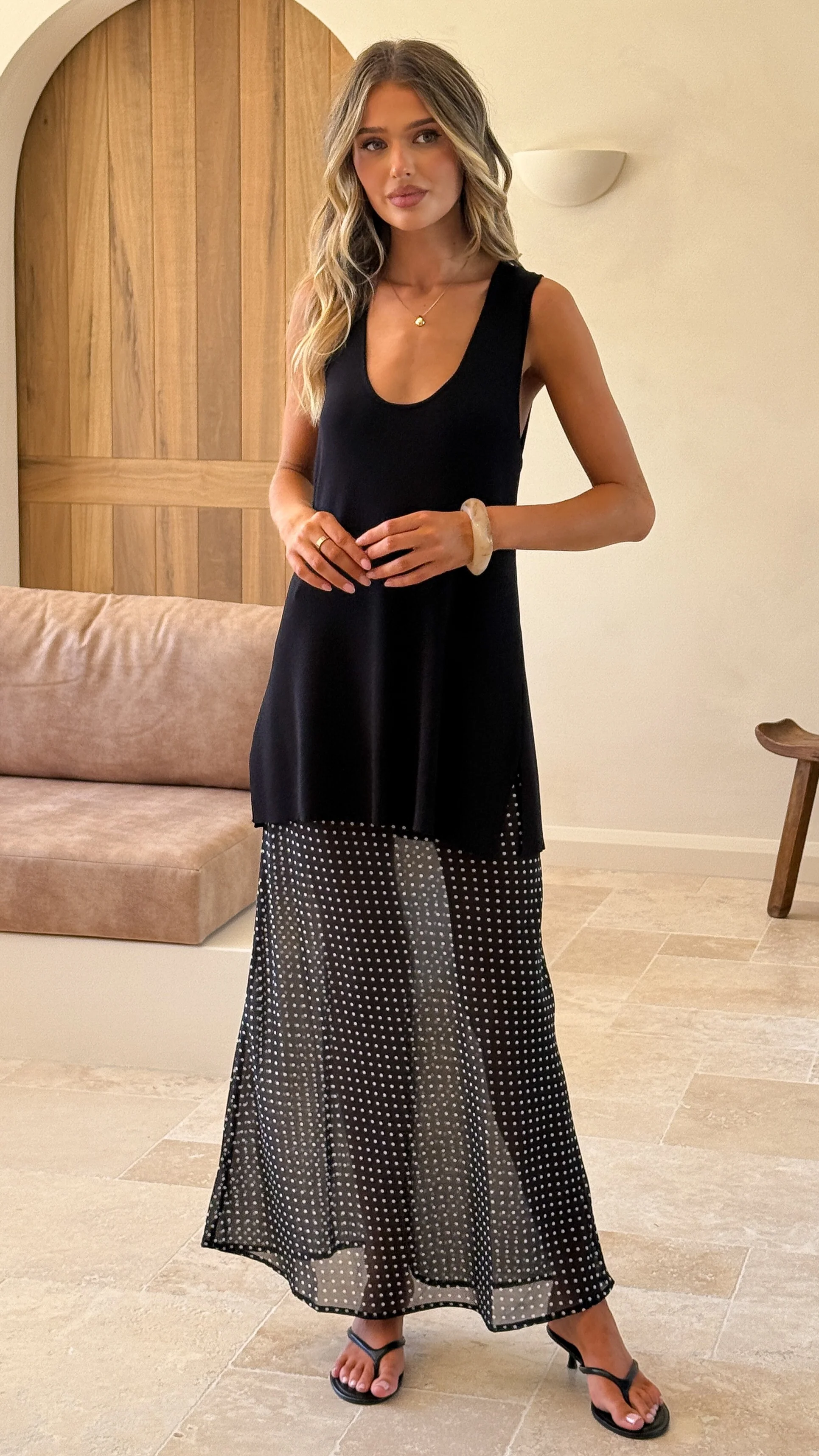 Onella Sheer Maxi Skirt - Black/White Spot