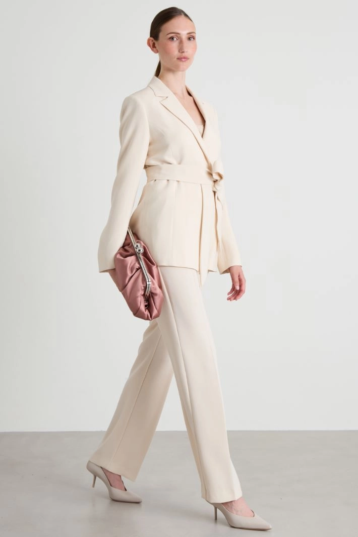 Belted blazer in crepe fabric - IVORY