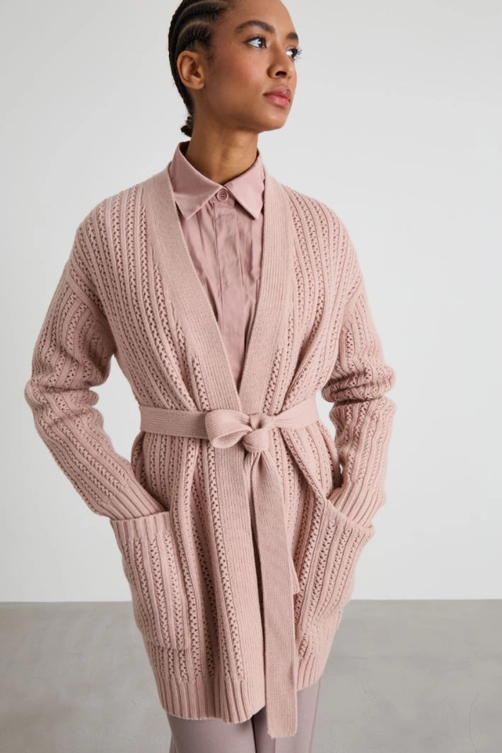 Wool and cashmere cardigan - POWDER PINK