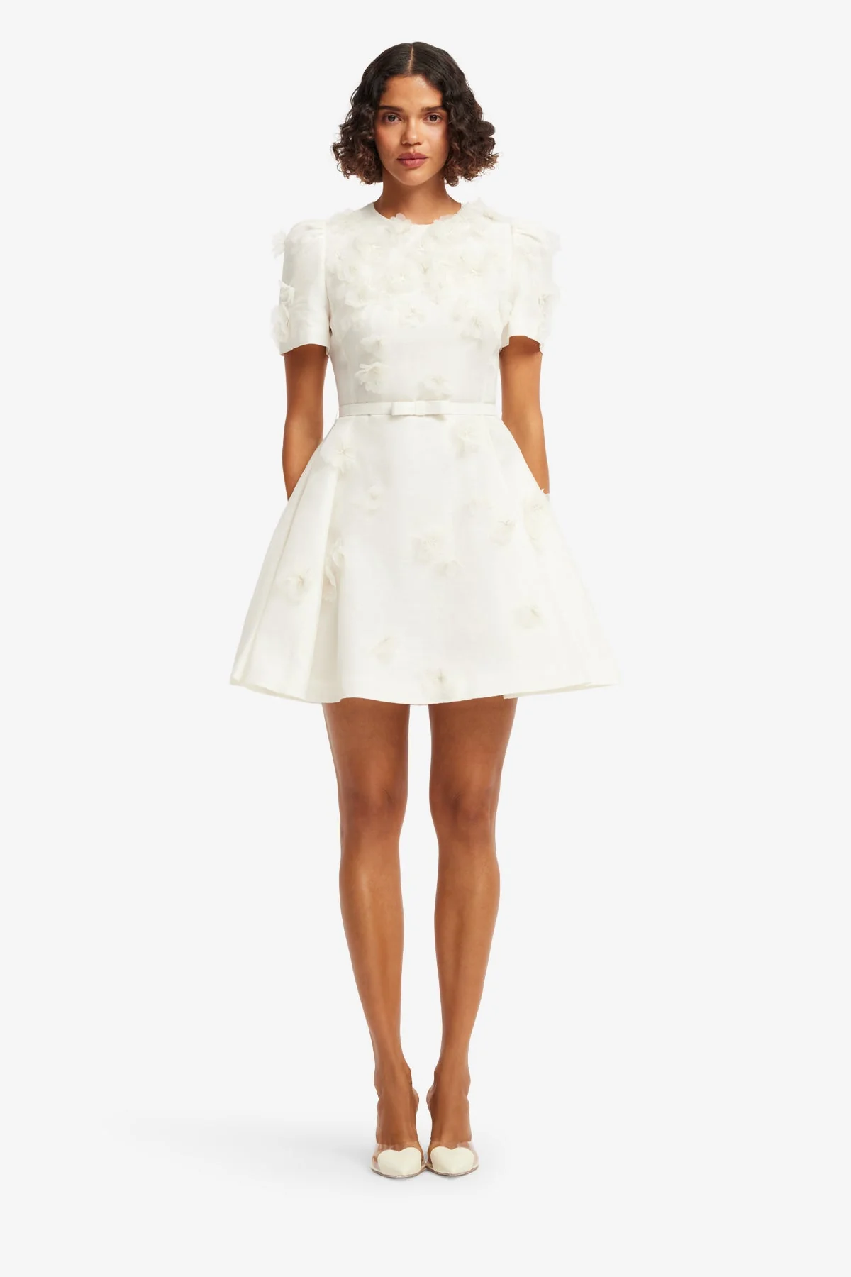 Elyse Petal Short Sleeve Mini Dress - Snow