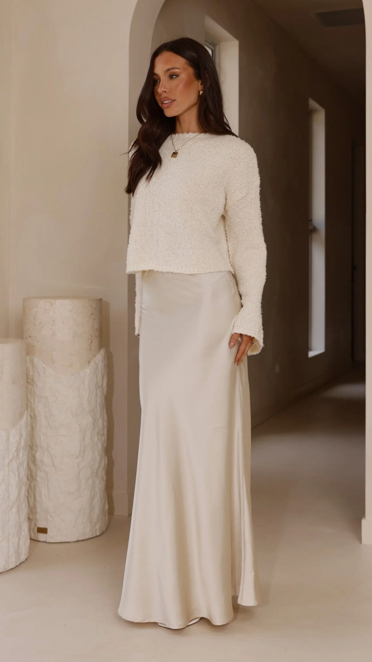 Zala Cropped Knit Sweater - Cream