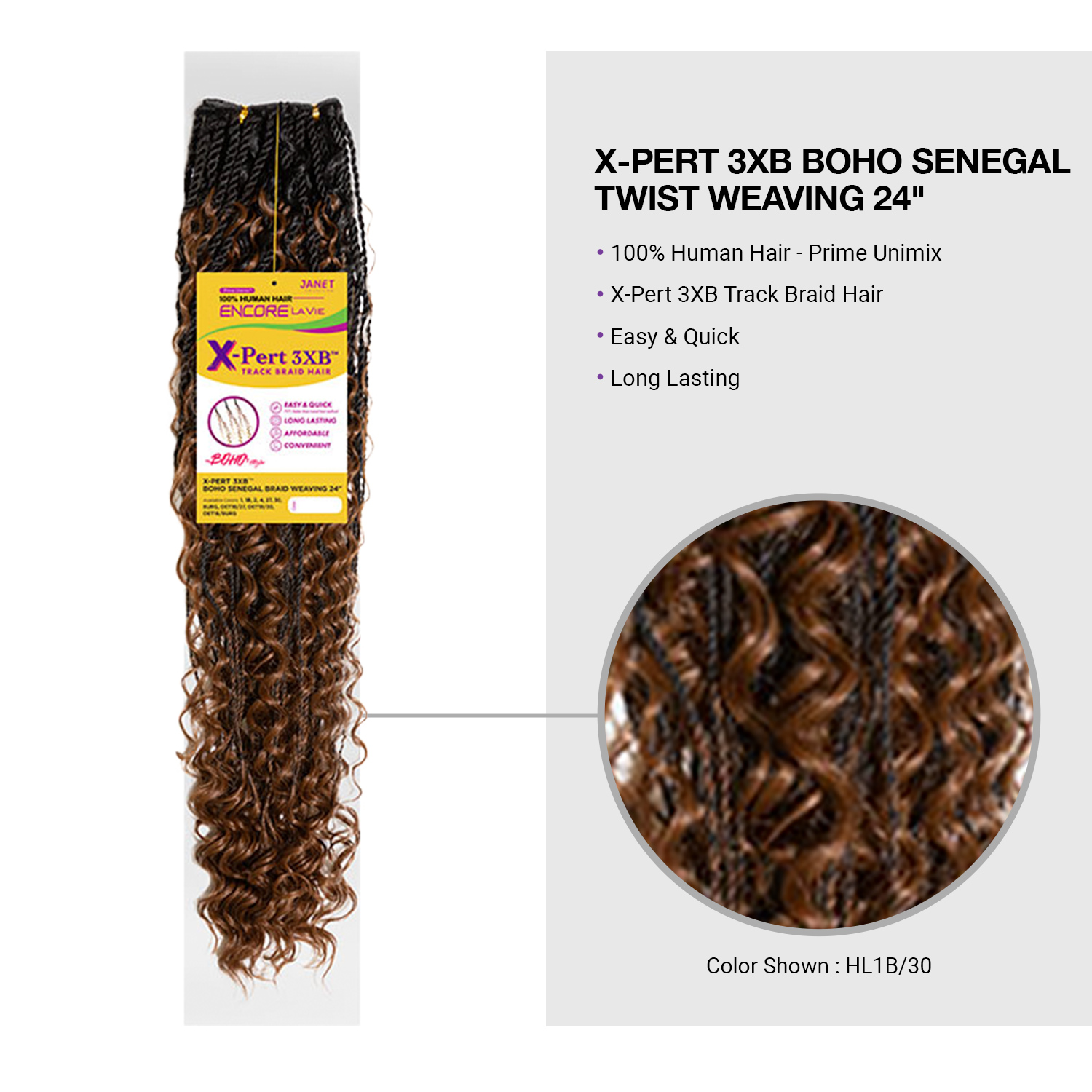 Janet Collection Human Hair Blend Weave Encore La Vie X-Pert 3XB Boho Senegal Twist Weaving 24
