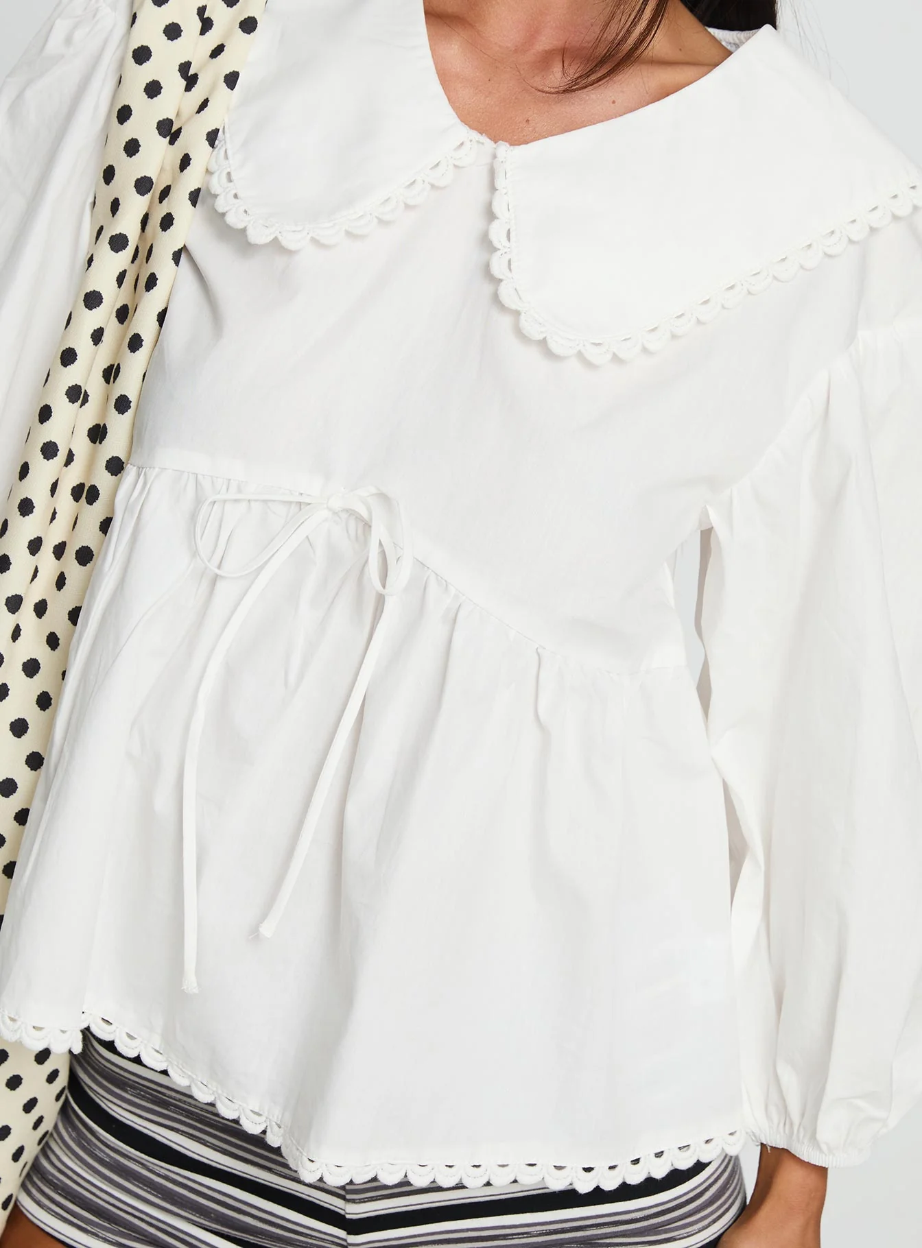 Narelle Deep Collar Blouse Top White