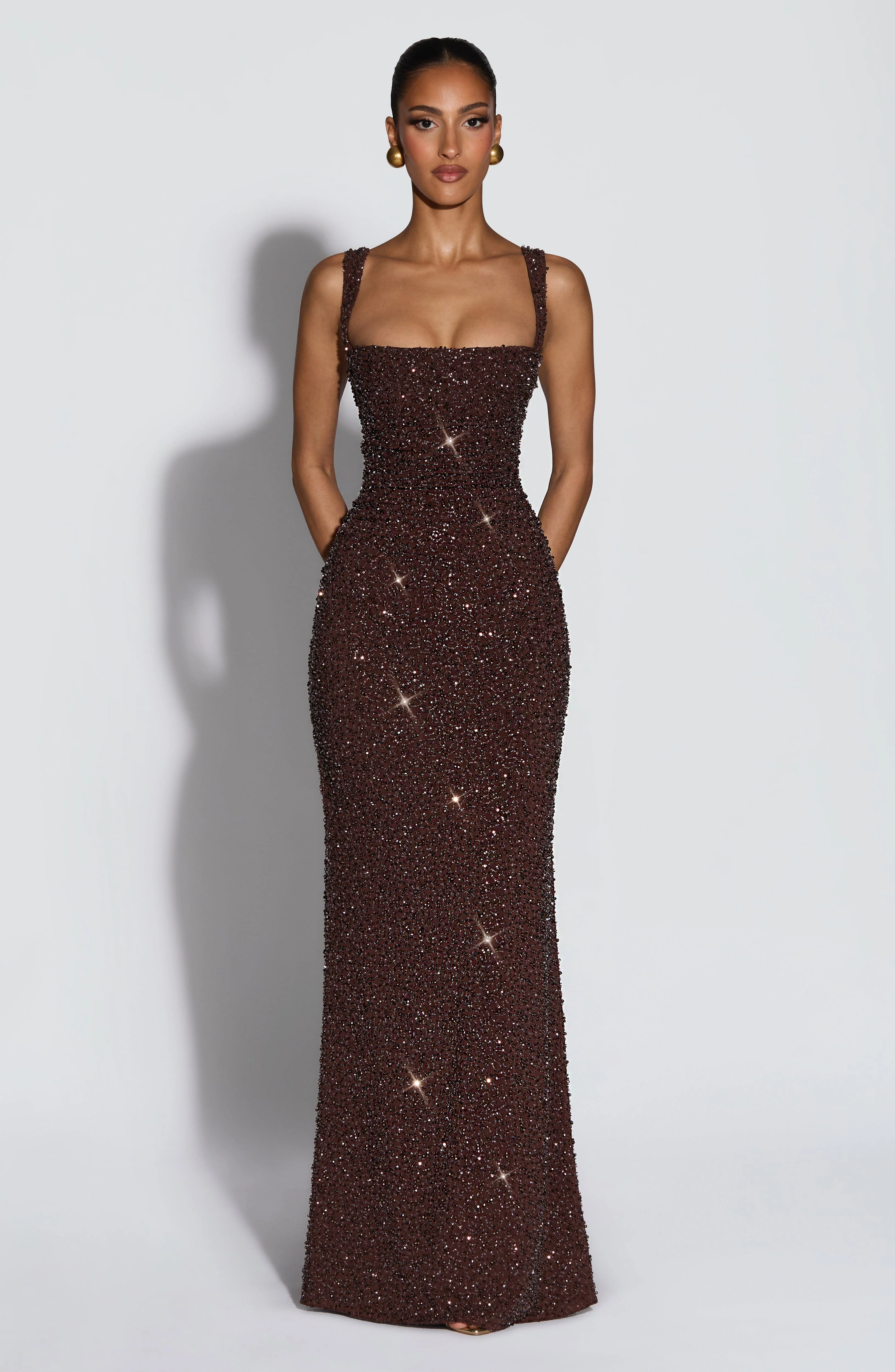 Calanthe Maxi Dress - Plum Brown Sparkle