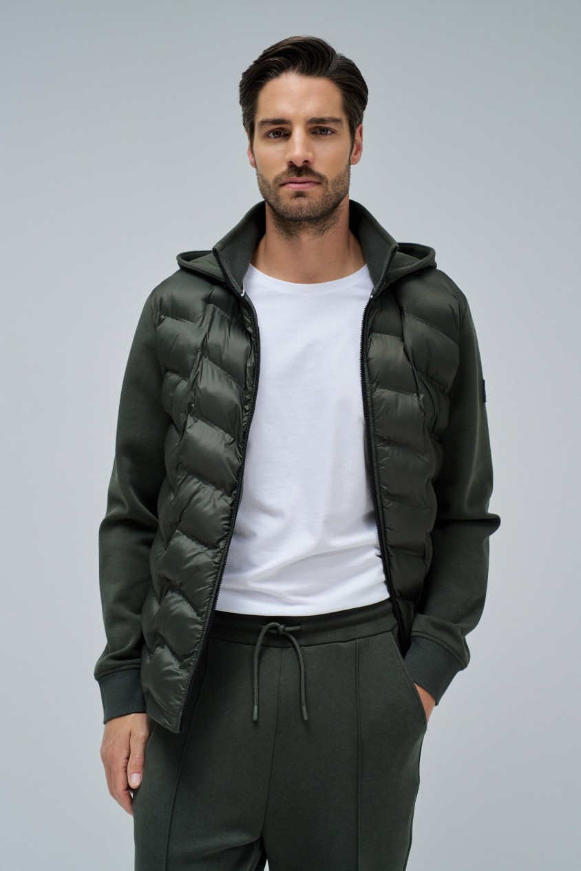 PADDED COAT WITH MIXED MATERIALS