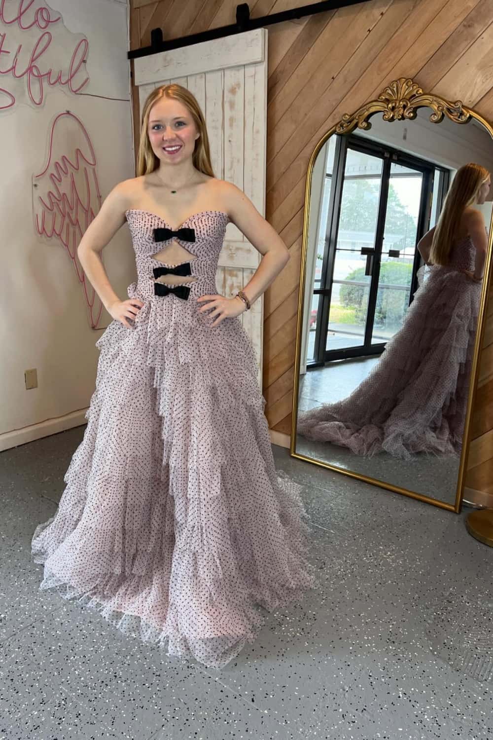 Keyholes Polka Dots A-line Ruffle Gown
