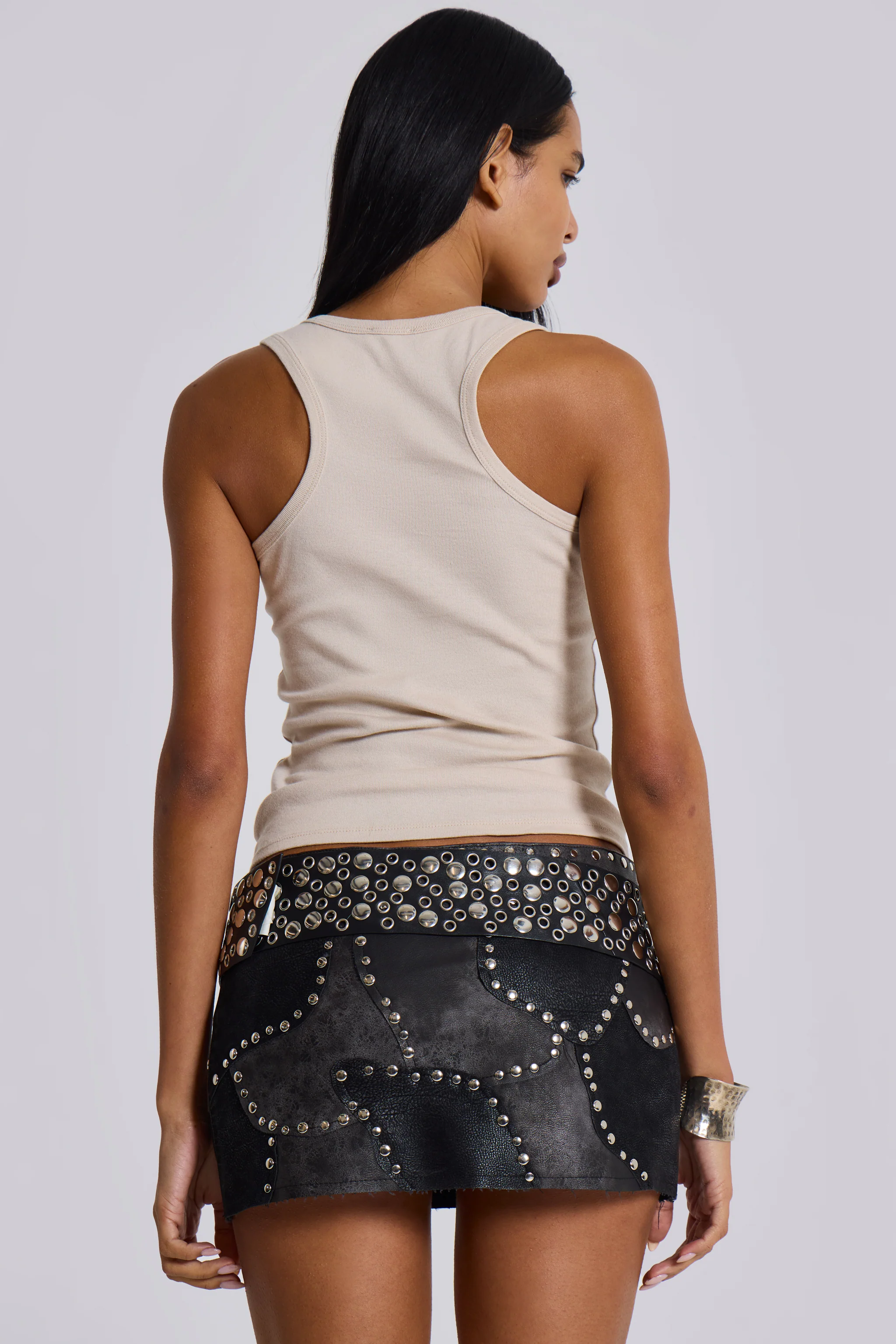 Eye Contact Vest Top With Eyelets in Beige