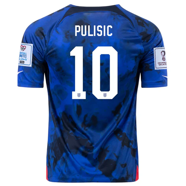 United States Christian Pulisic Away Jersey 22/23 w/ World Cup 2022 Patches (Bright Blue/White)