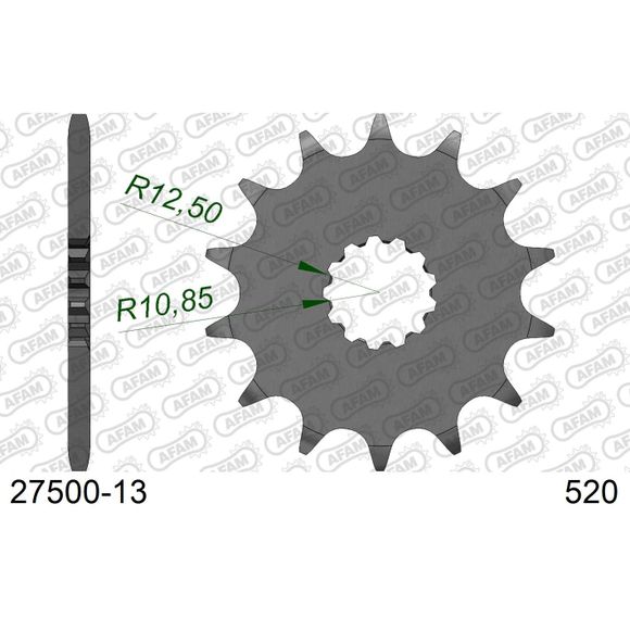 Gearbox output pinion AFAM STEEL 520 - 13 TEETH - GrayRef: AA0052 / 27500-13
