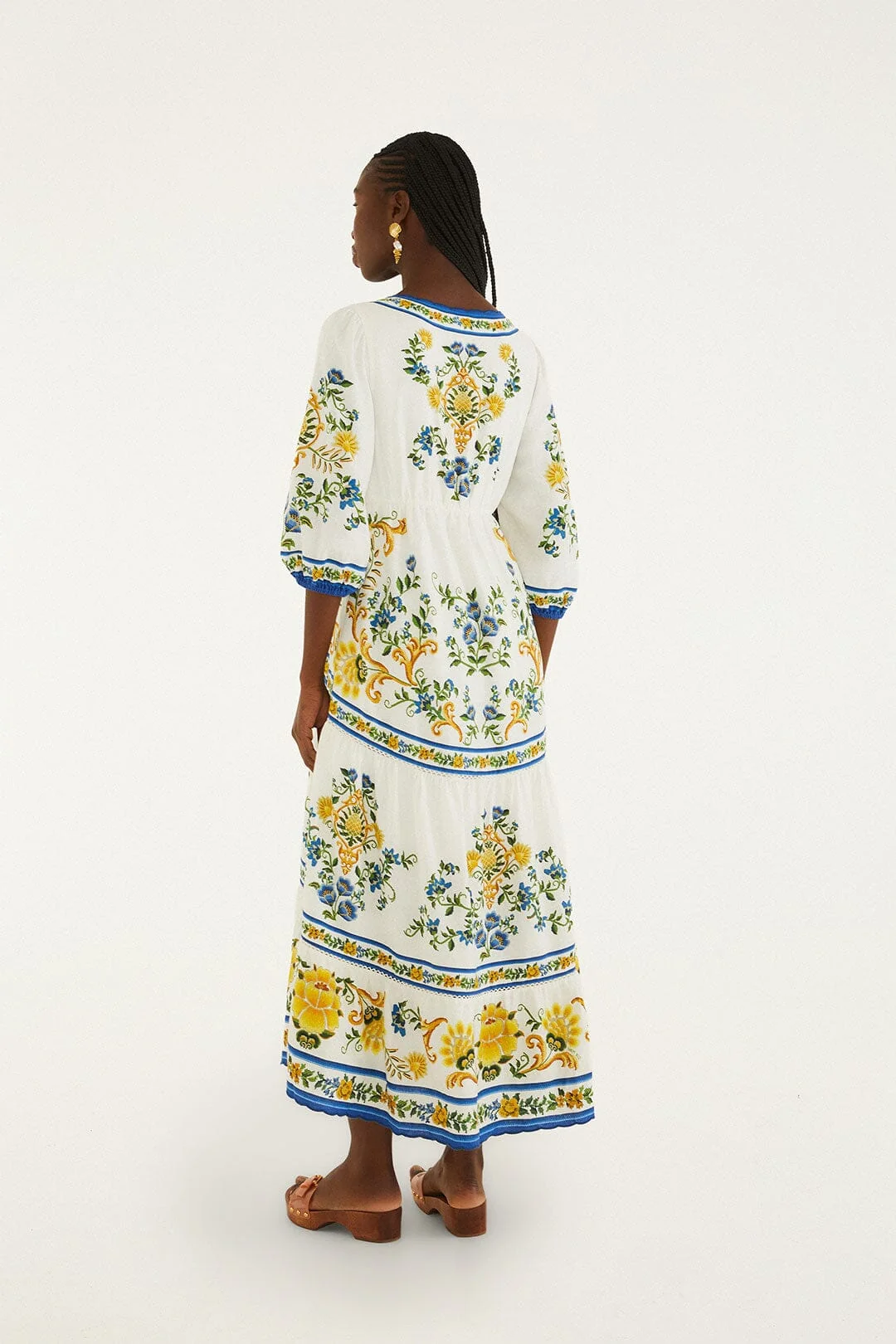Off-White Emily Floral Tapestry Drawstring Midi Dress