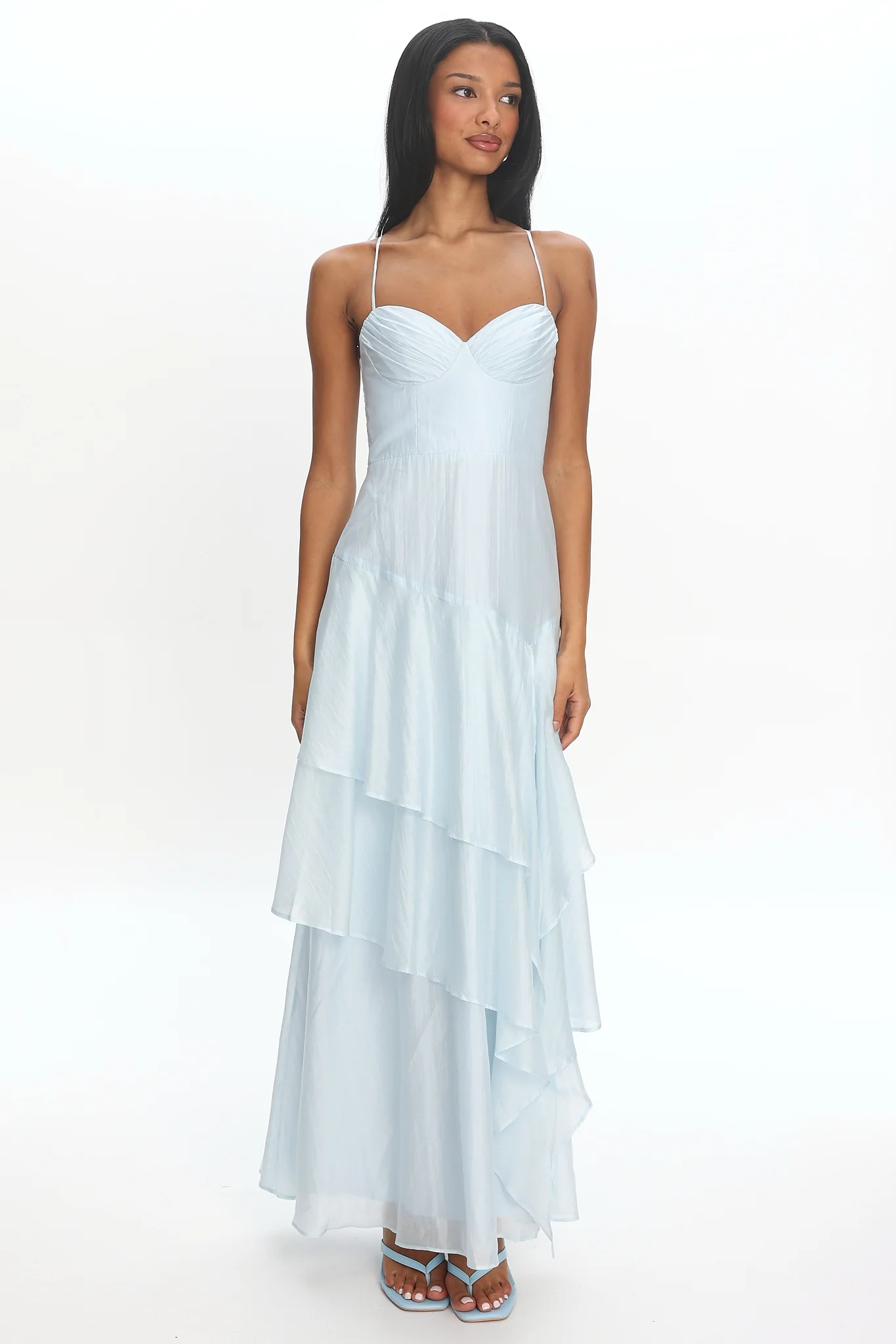Tiered Tide Ruffle Maxi Dress Light Blue