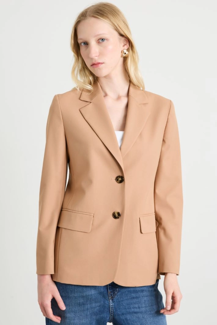 Stretch canvas blazer - CAMEL