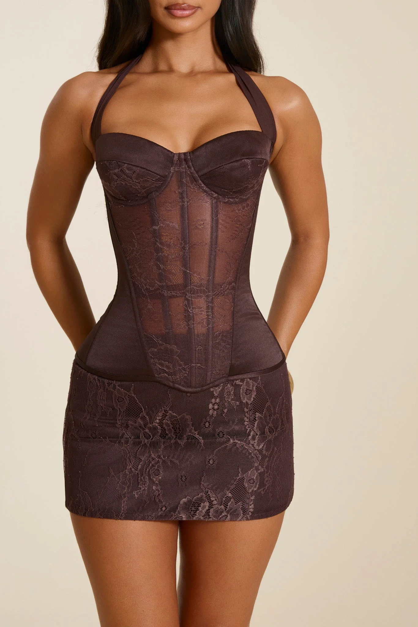 The Maeve Lace Corset Top in Brown