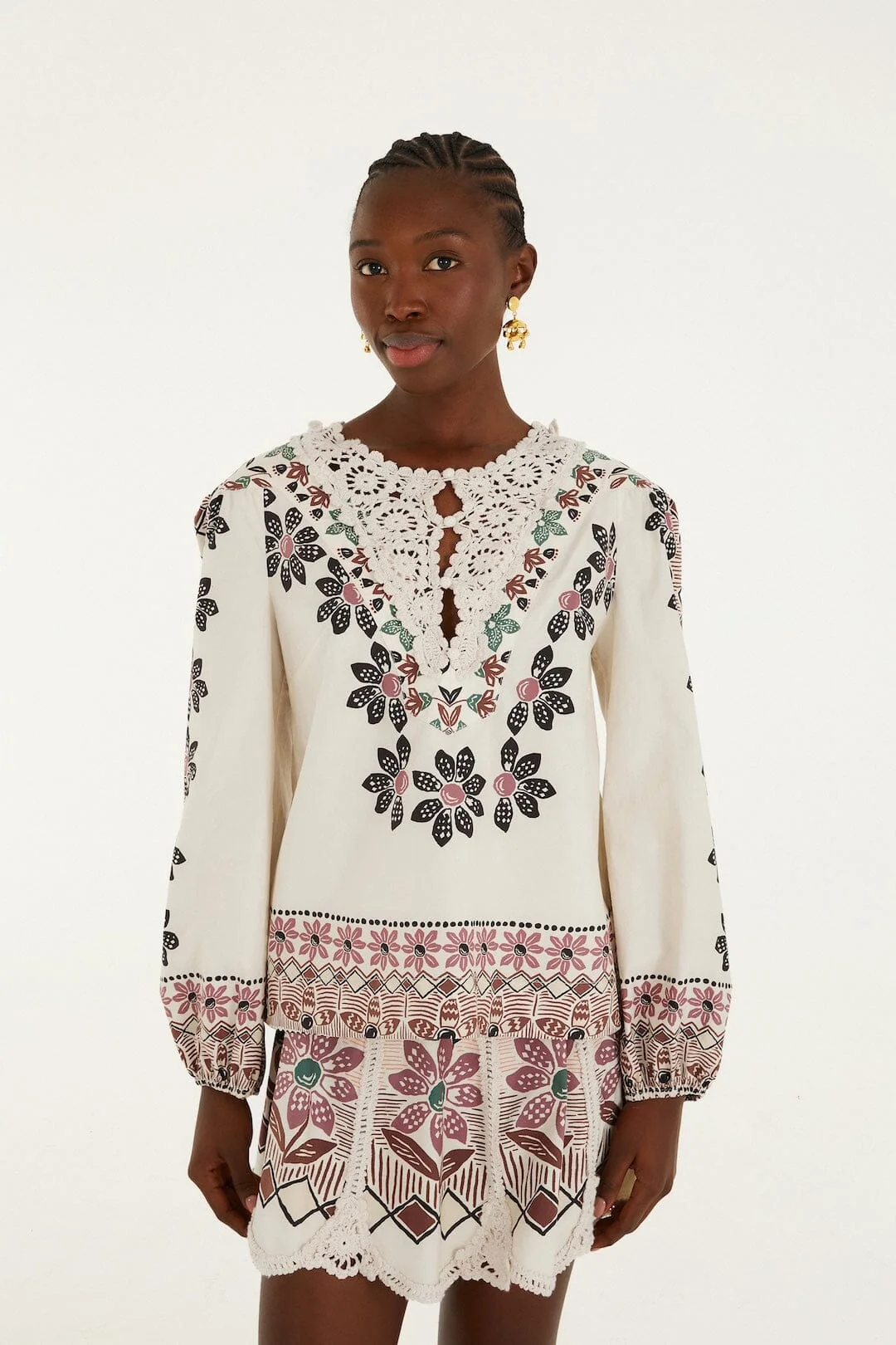 Off-White Ainika Rustic Flowers Crochet Detail Blouse