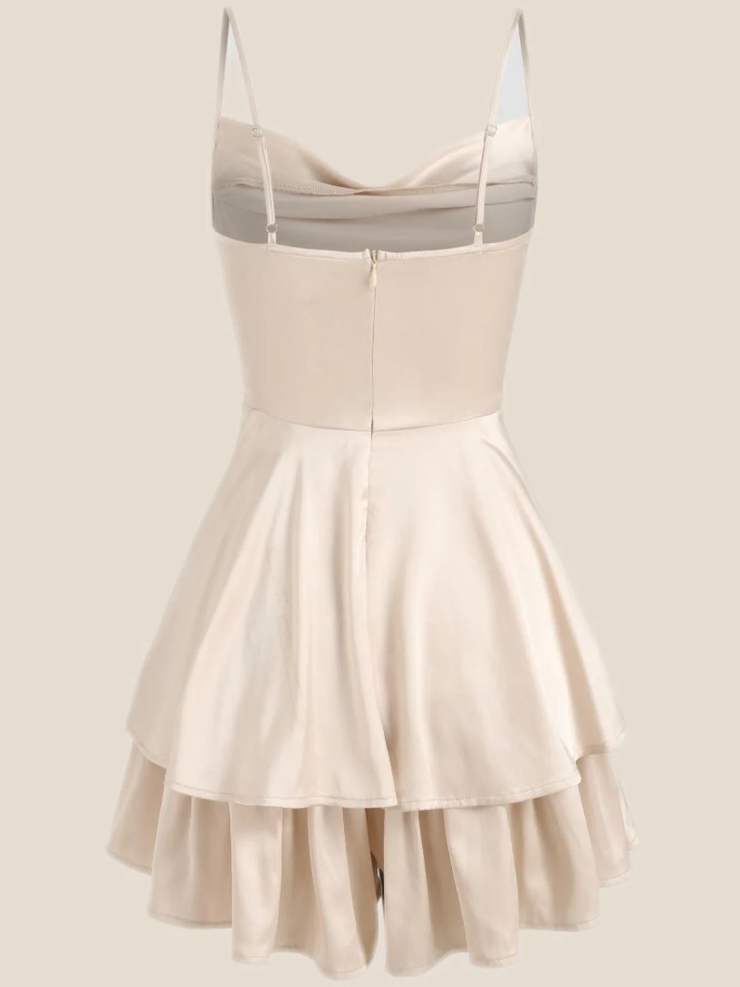 Cowl Neck Light Champagne Ruffles Short Princess Dress