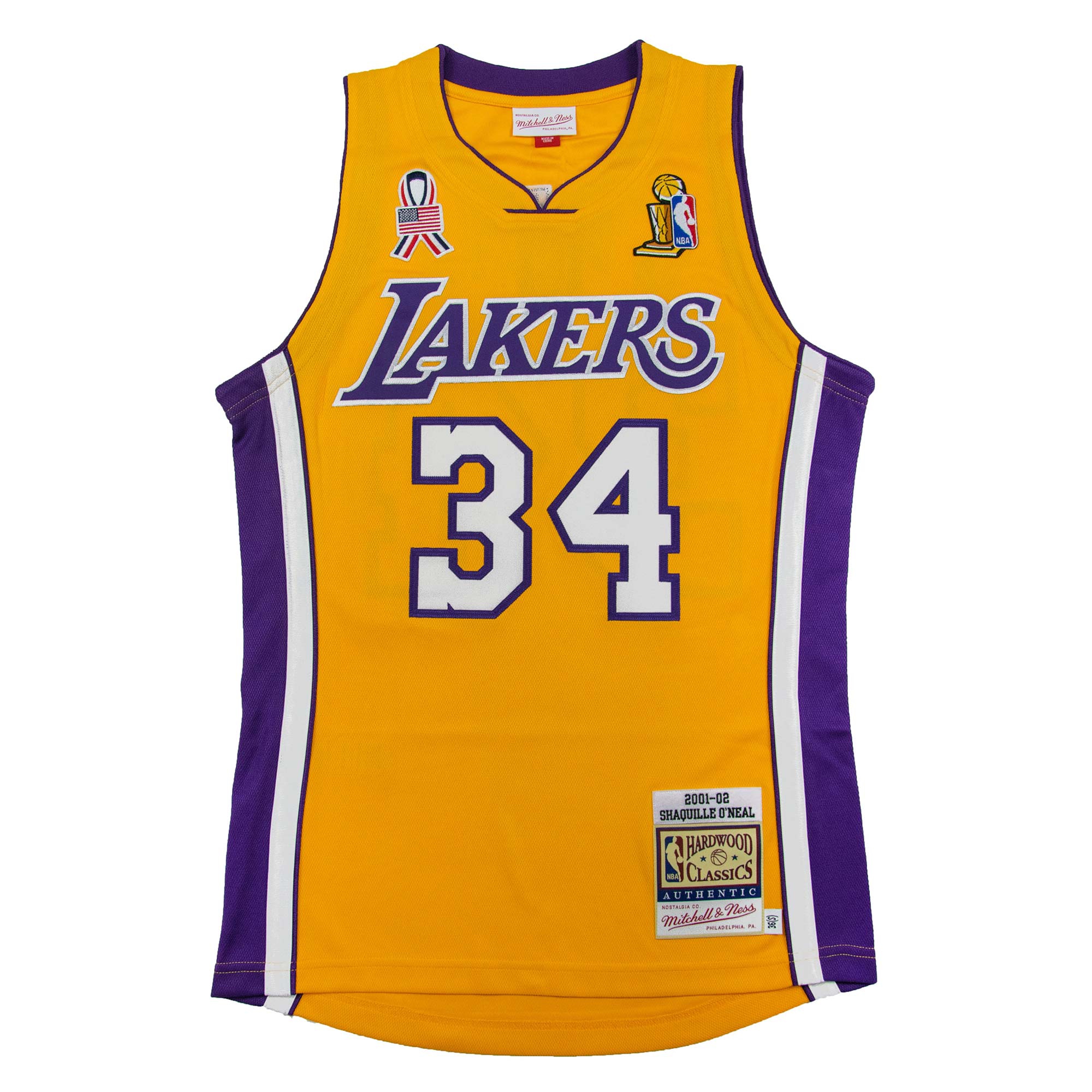 Shaquille O'Neal #34 Los Angeles Lakers 2001-02 Mitchell & Ness Authentic NBA Jersey Yellow