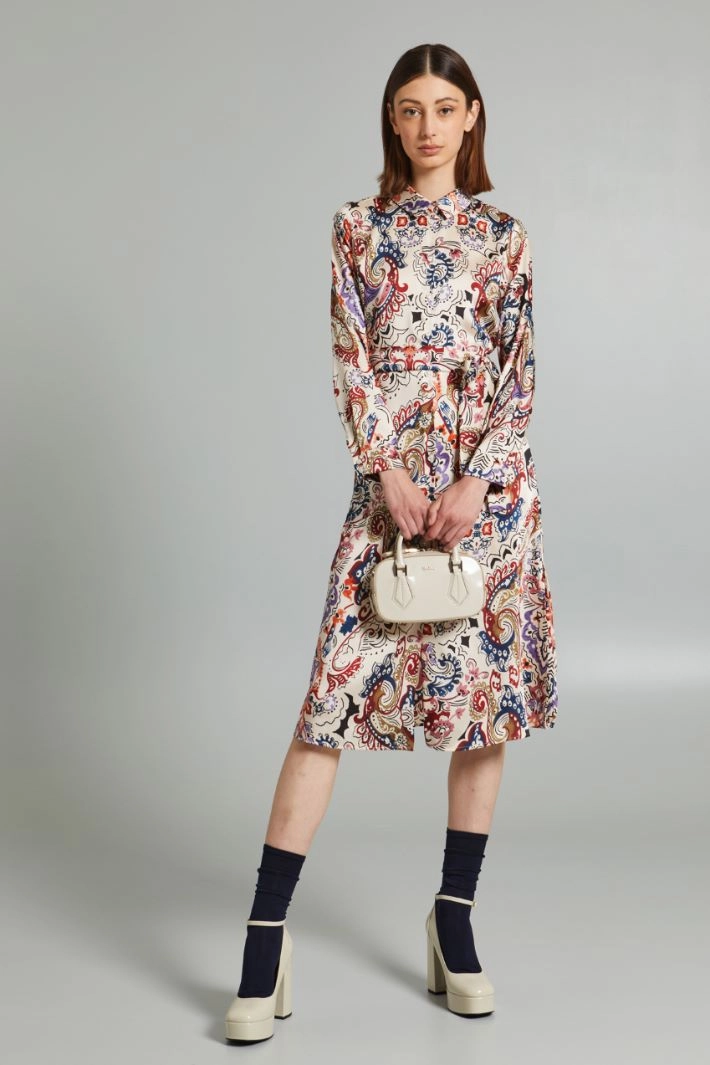 Twill chemisier dress - BORDEAUX IVORY VIOLET