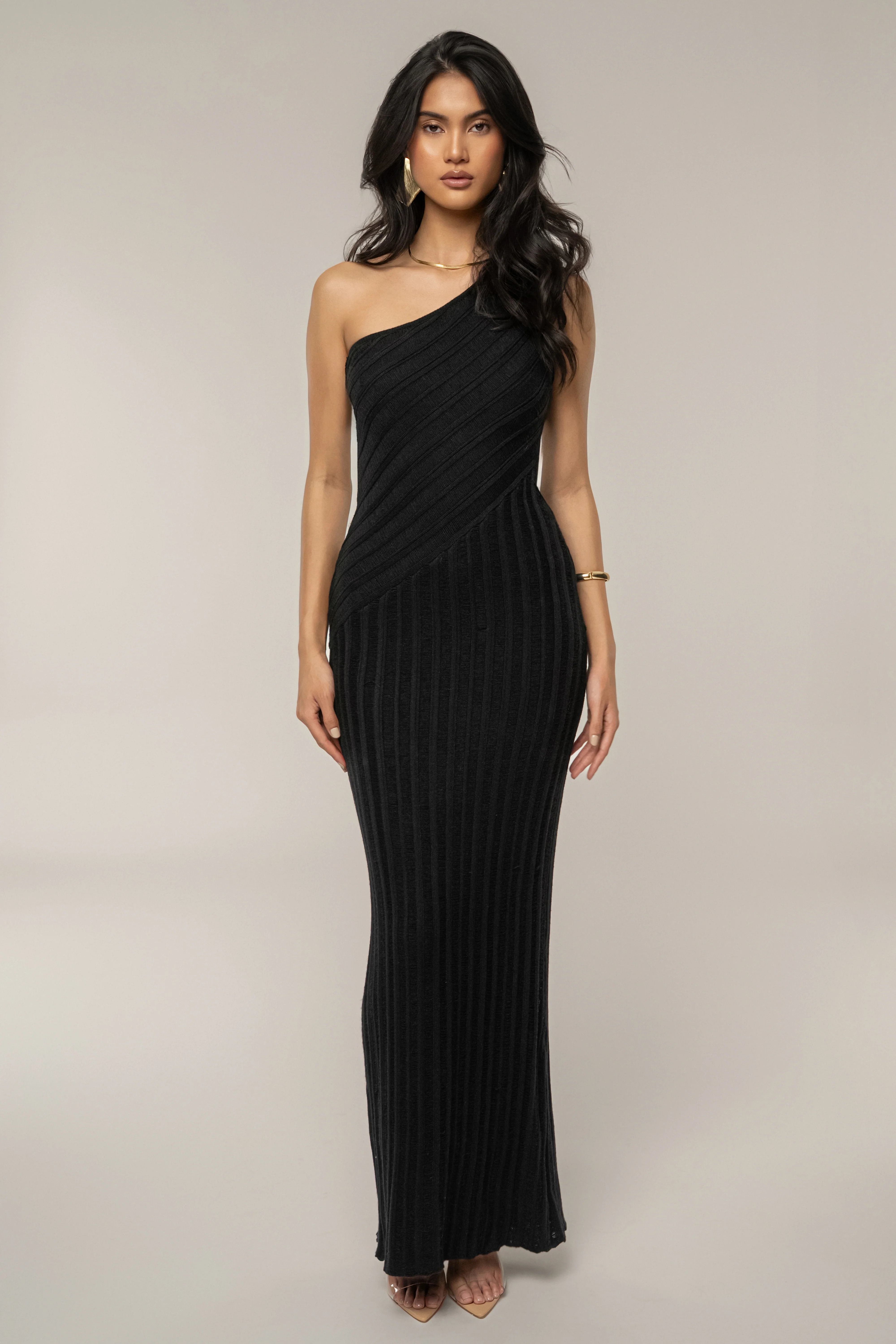 Black Fringe Knit Maxi Dress