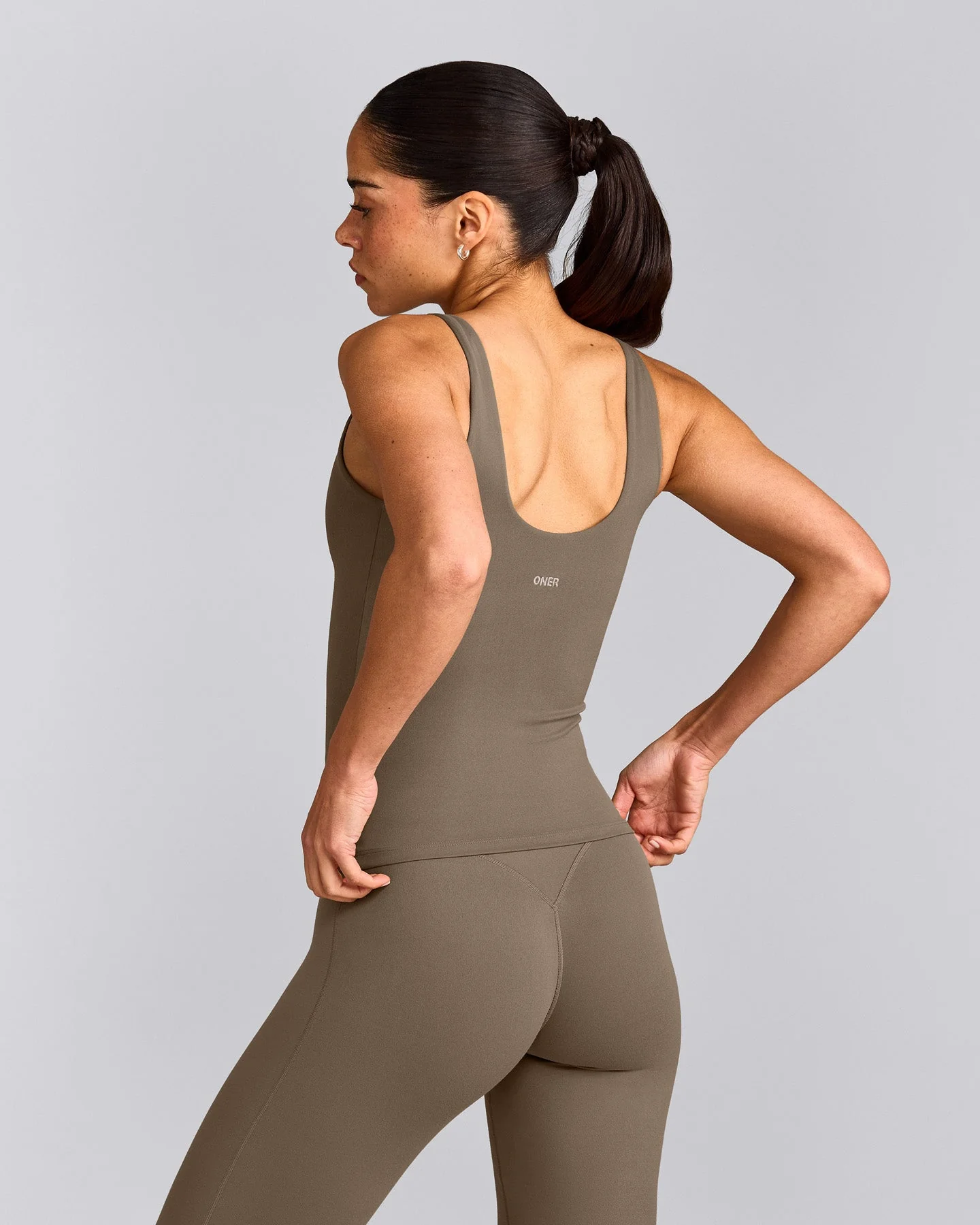 SoftMotion™ Scoop Neck Vest with Grey Logo | Moss Brown