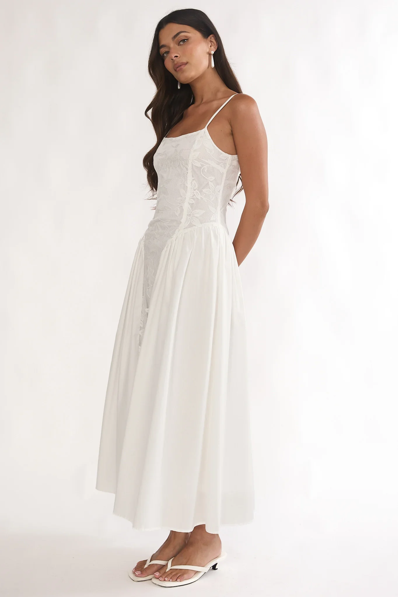 Seluna Gathered Waist Maxi Dress Embroidered Cream
