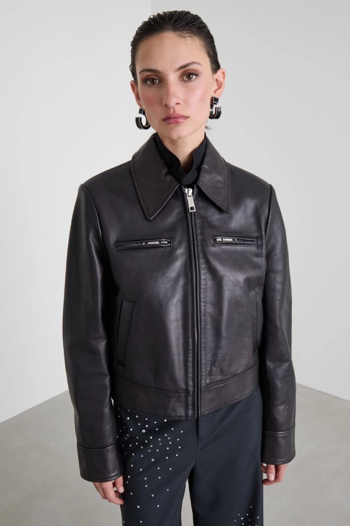 Biker jacket with pockets - BLACK