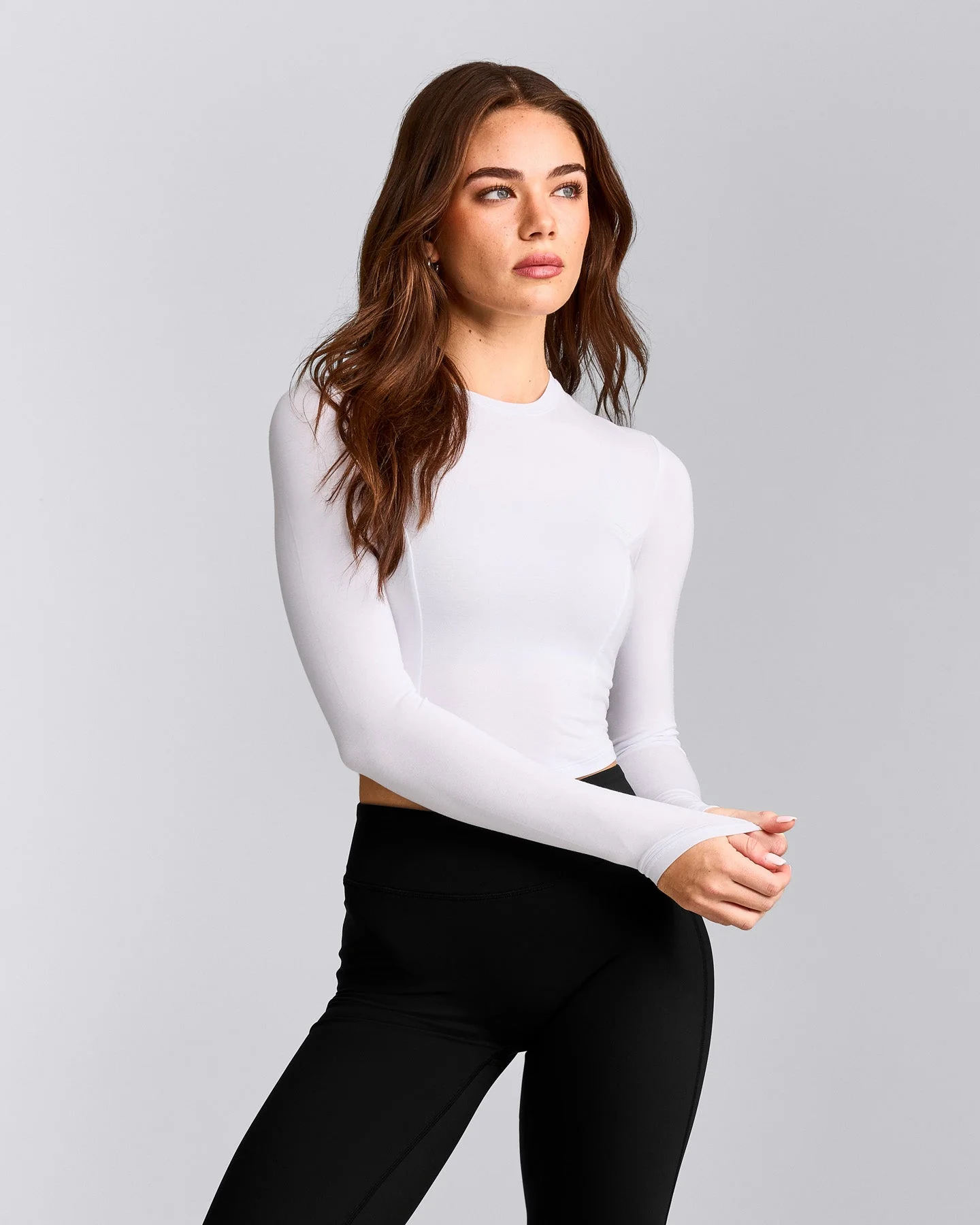 Mellow™ Motion Crew Neck Long Sleeve Mid Top | White