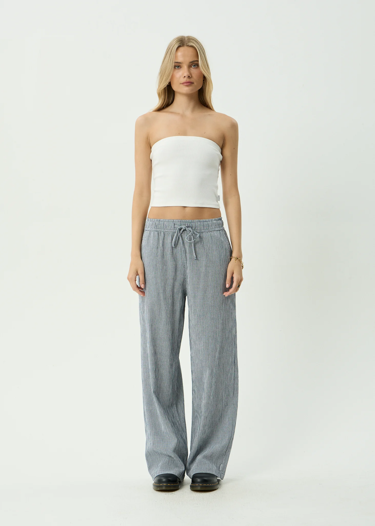 AFENDS Womens Harriet - Wide Leg Pant - Indy Navy Check
