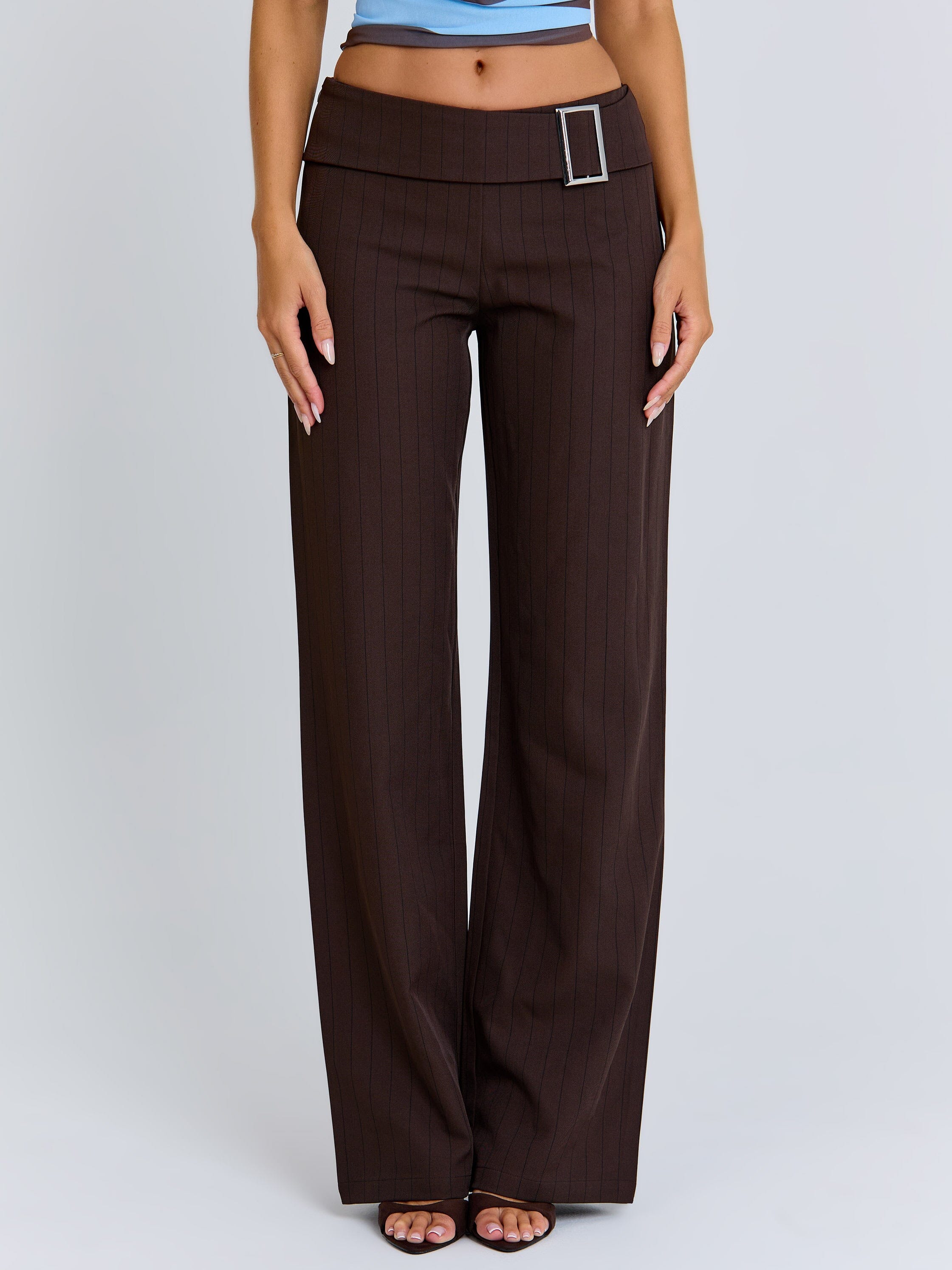 Elysa Pant Brown Pinstripe