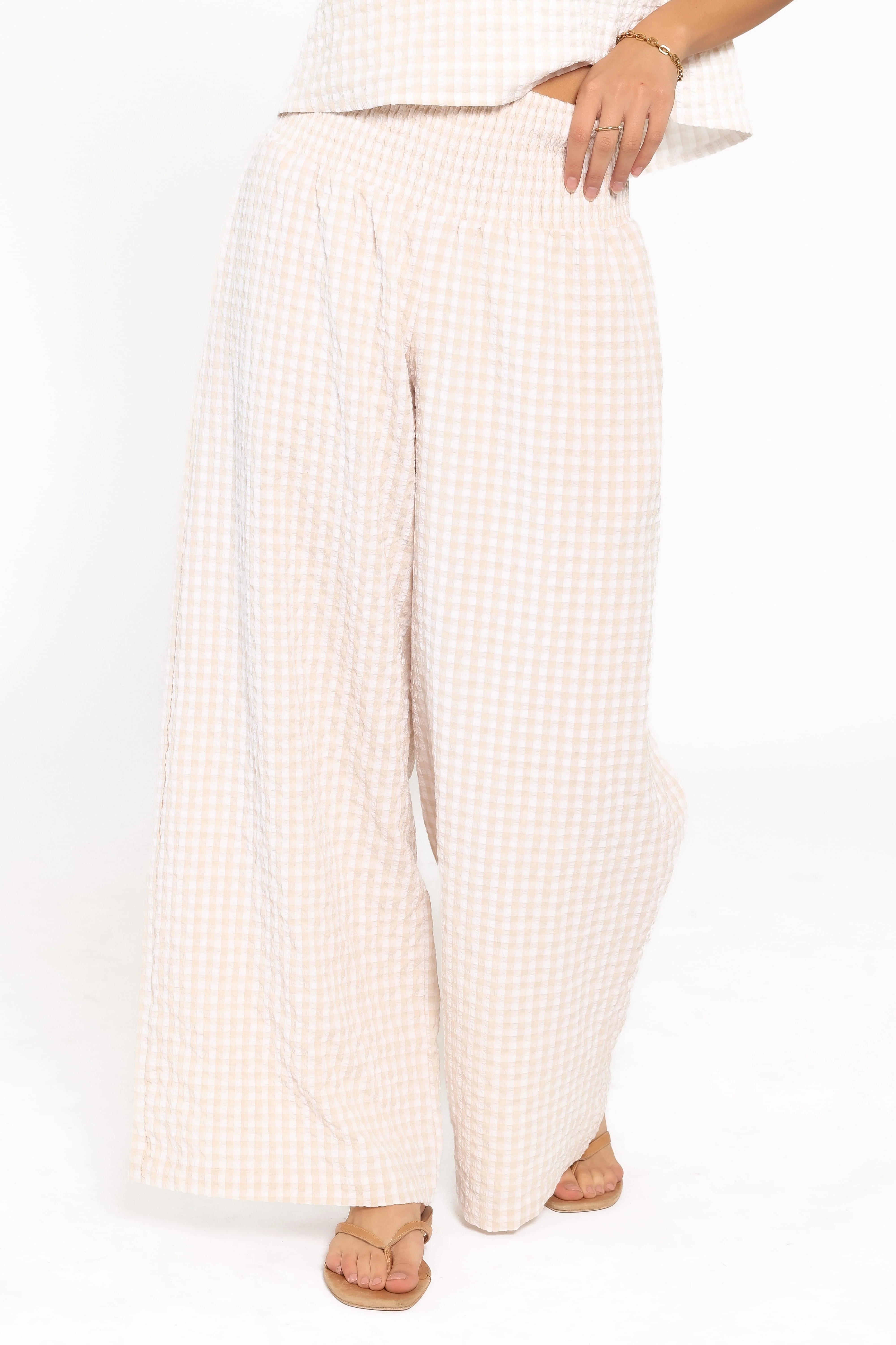 Jillian Smocked Pant Set - Beige Gingham