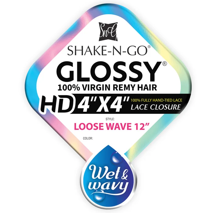 Shake N Go Glossy 100% Virgin Remy Hair A+ Wet & Wavy HD 4x4 Lace Closure - LOOSE WAVE 12
