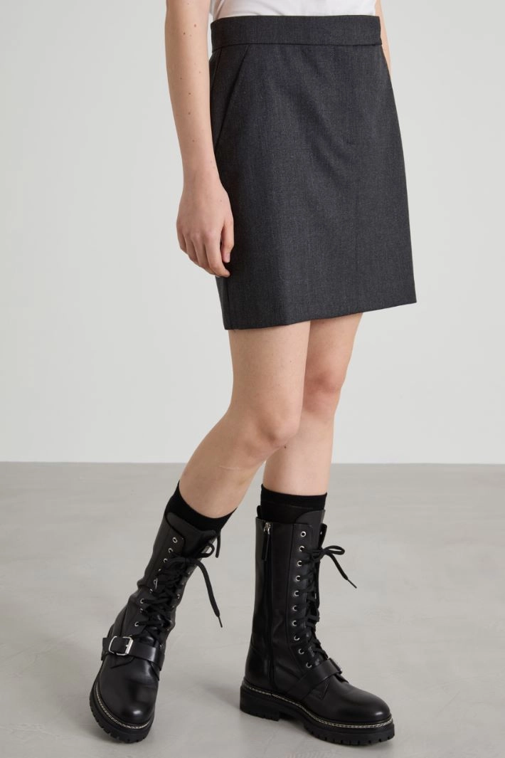 Gabardine wool mini-skirt - ANTHRACITE