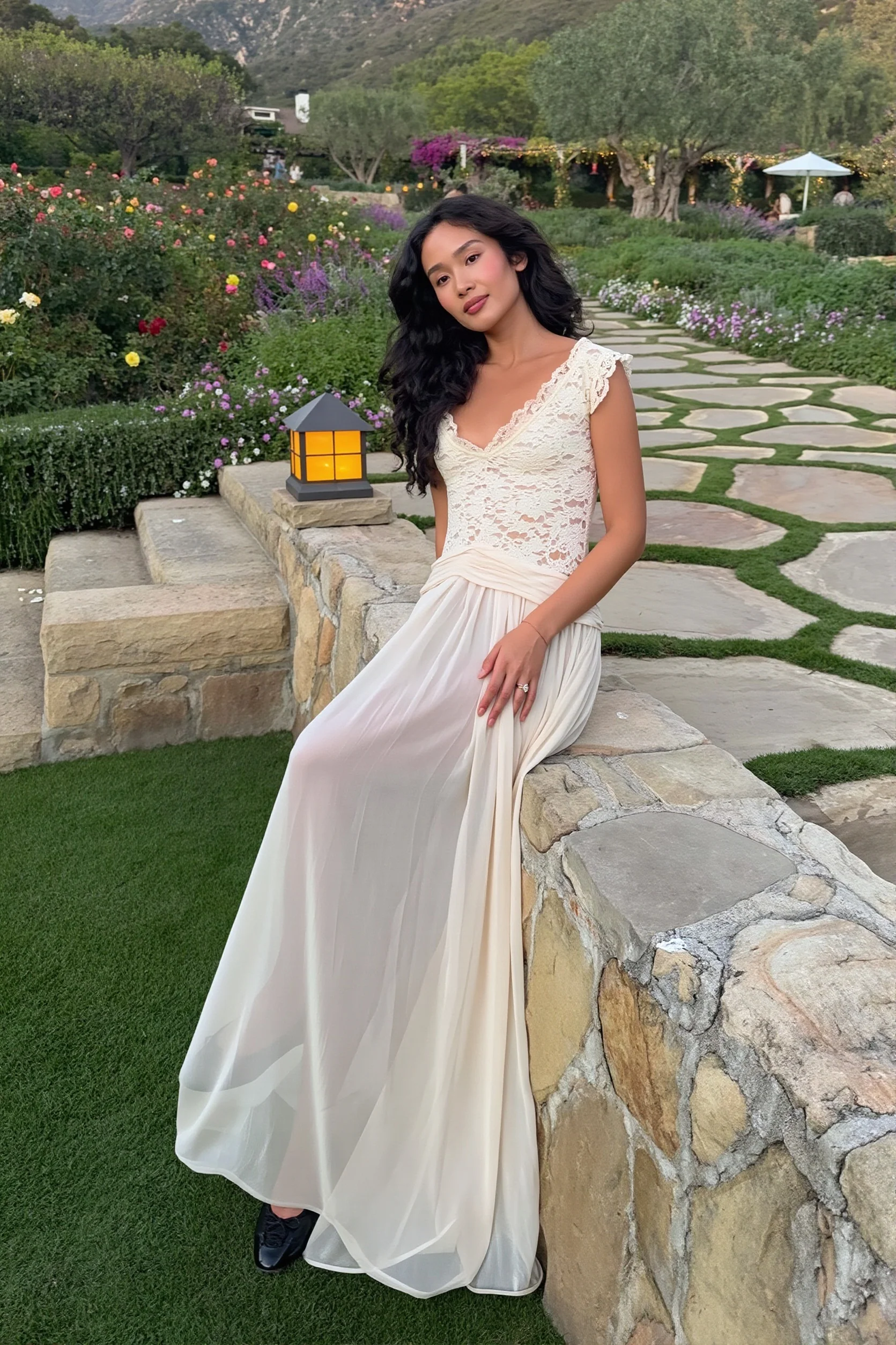 Sheer Lace V Neck Elegant Maxi Dress